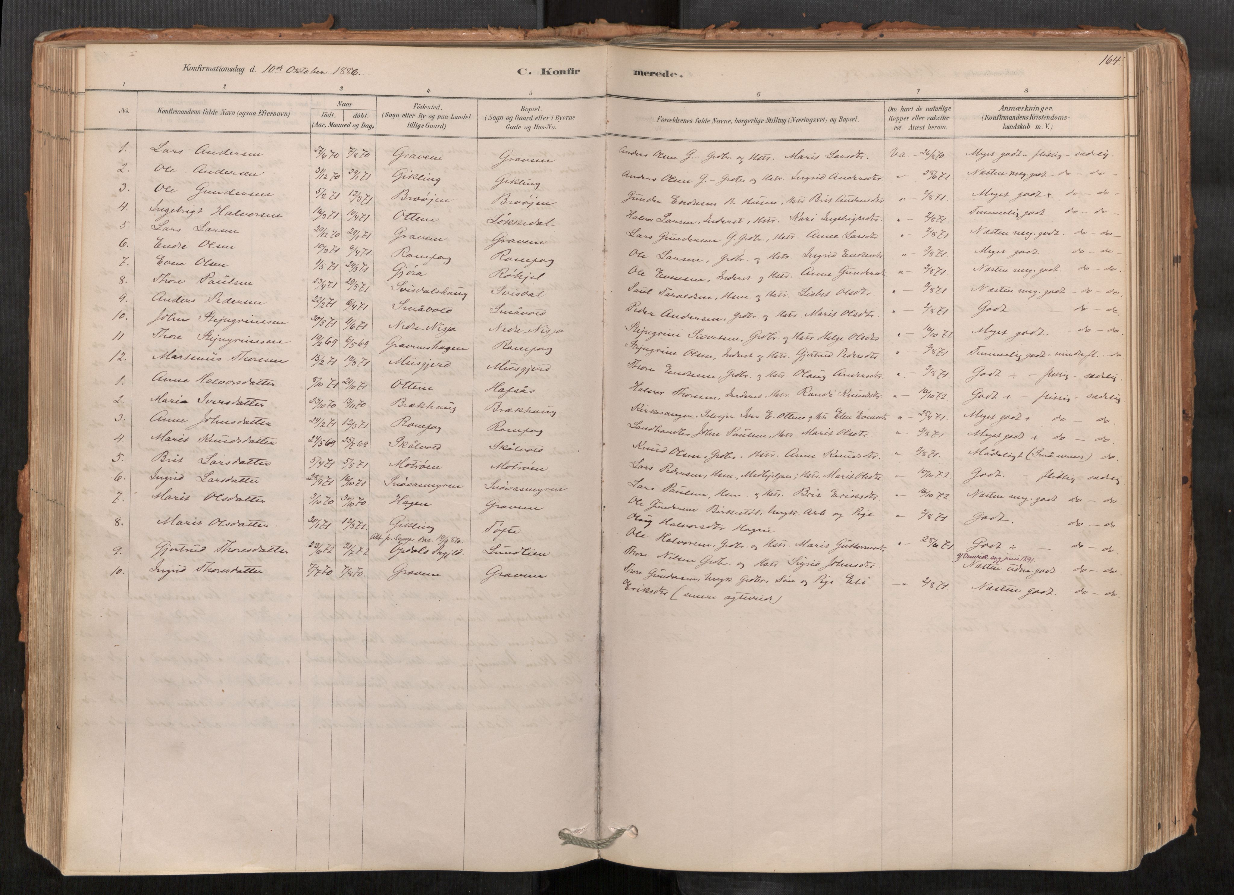 Sunndal sokneprestkontor, AV/SAT-A-1085/1/I/I1/I1a/L0001: Parish register (official) no. 1, 1877-1914, p. 164