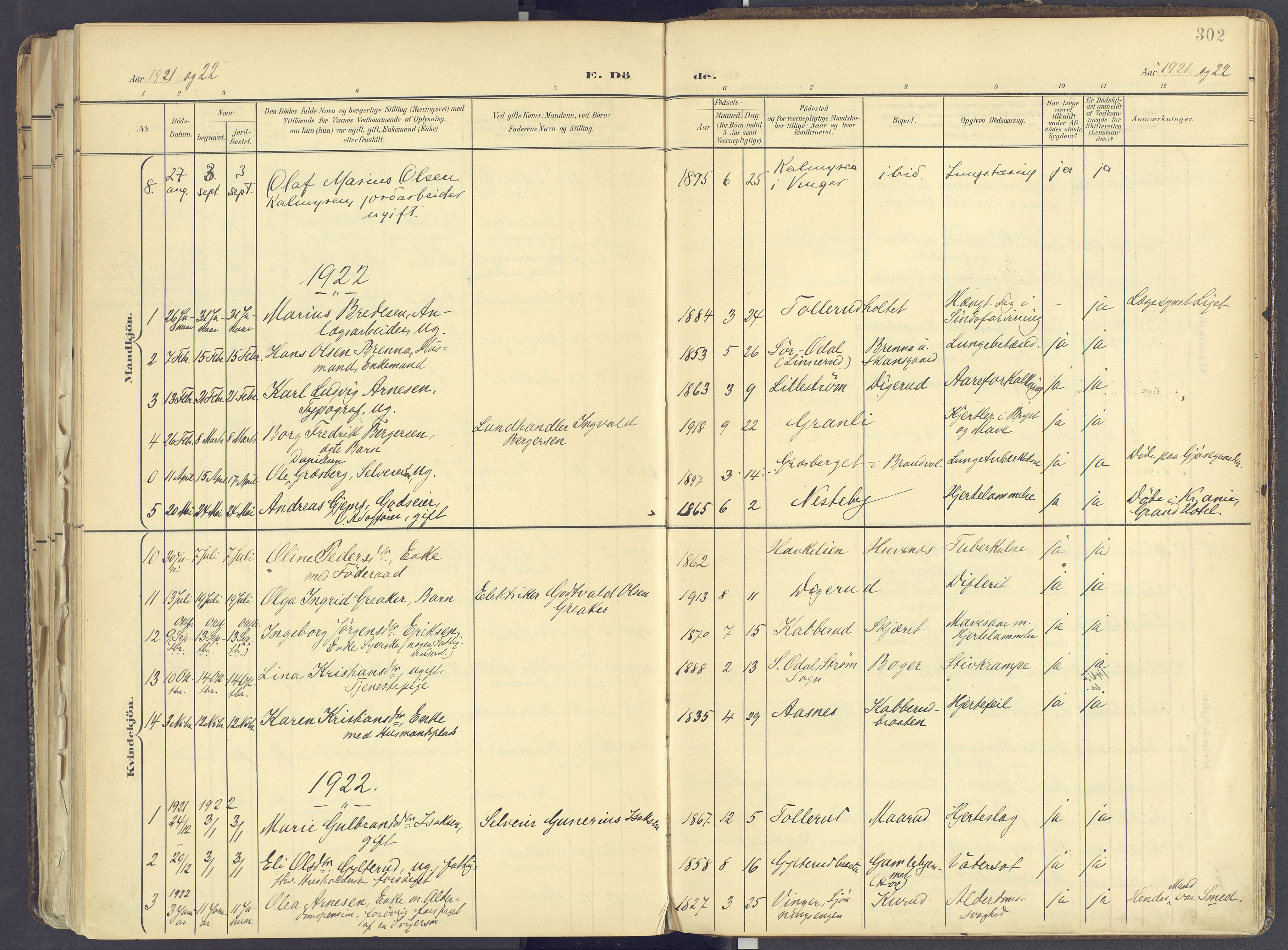 Vinger prestekontor, AV/SAH-PREST-024/H/Ha/Haa/L0017: Parish register (official) no. 17, 1901-1927, p. 302