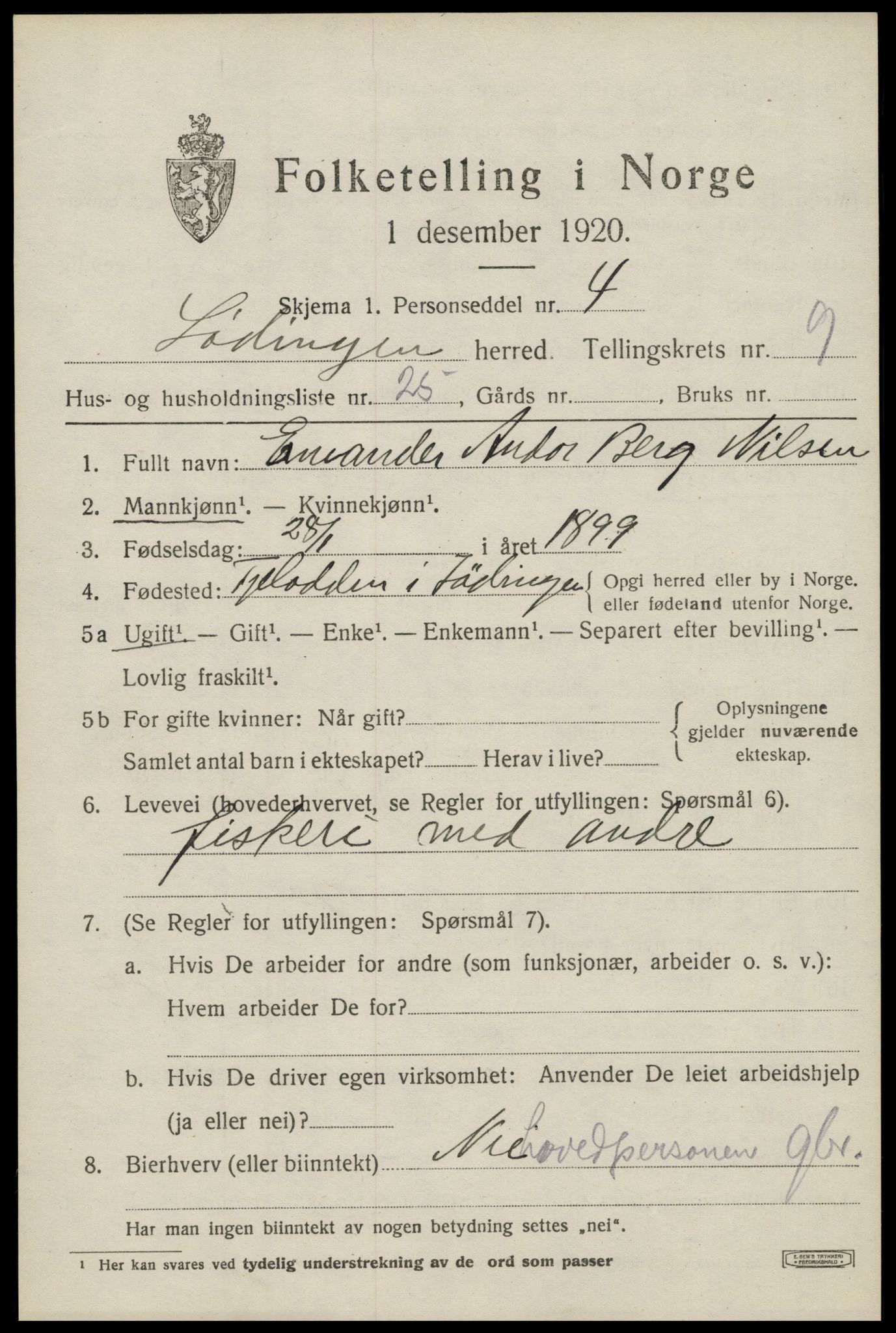 SAT, 1920 census for Lødingen, 1920, p. 5955