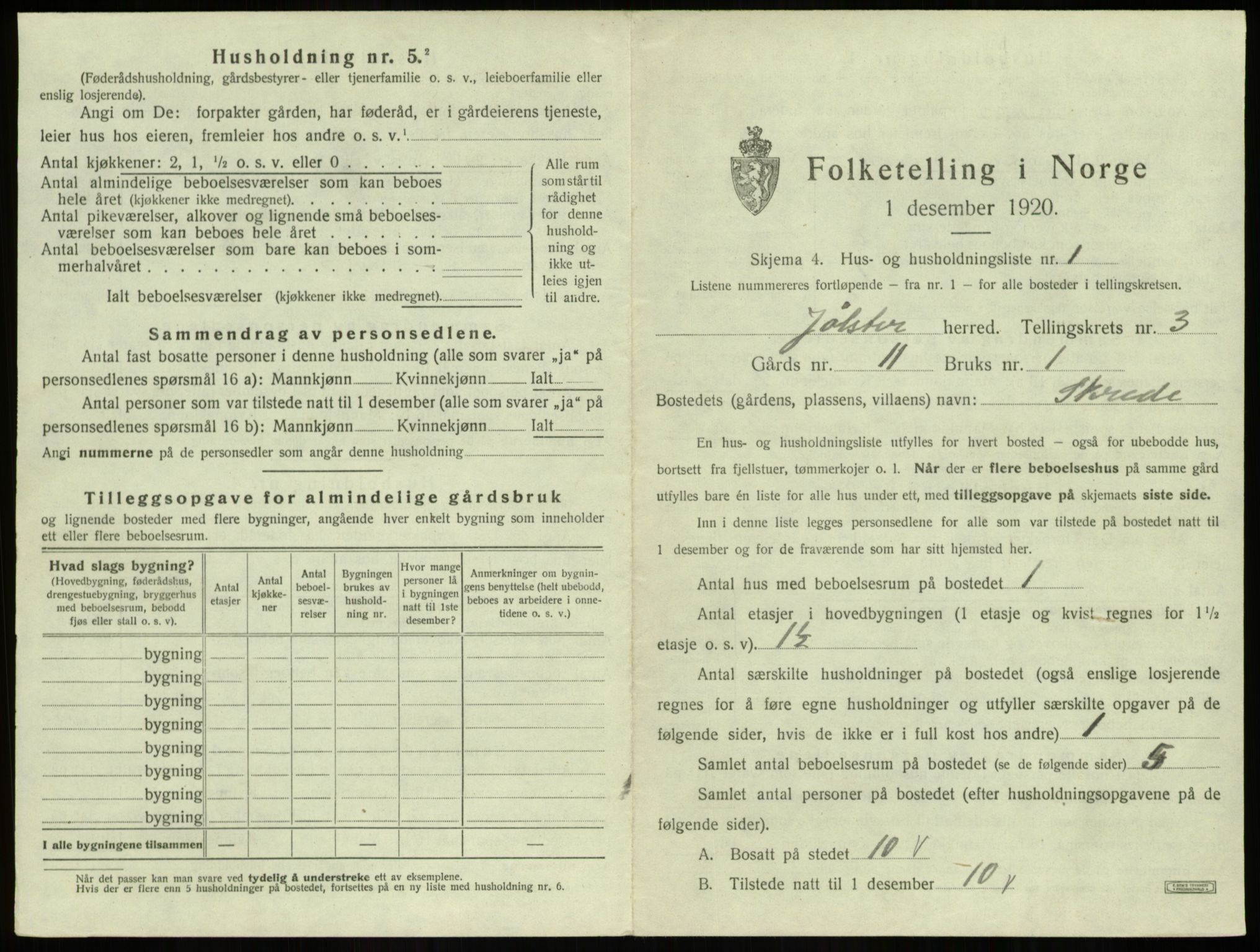 SAB, 1920 census for Jølster, 1920, p. 215