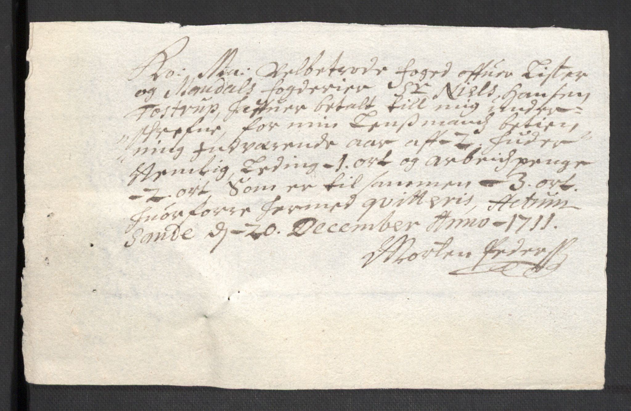 Rentekammeret inntil 1814, Reviderte regnskaper, Fogderegnskap, AV/RA-EA-4092/R43/L2554: Fogderegnskap Lista og Mandal, 1711, p. 159