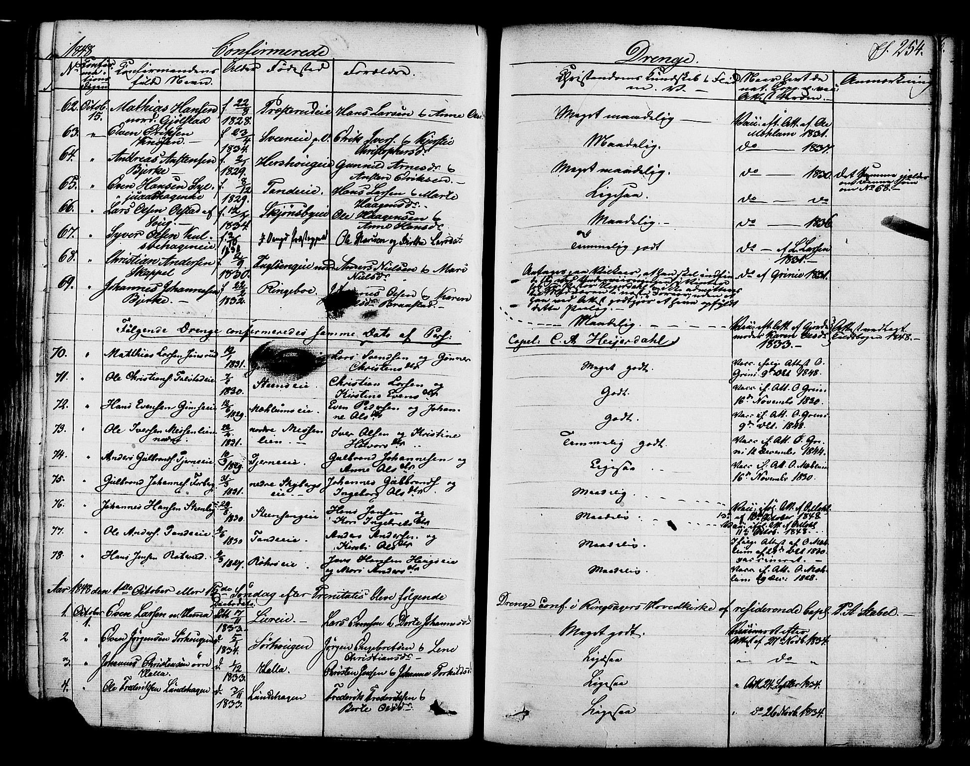 Ringsaker prestekontor, SAH/PREST-014/K/Ka/L0008: Parish register (official) no. 8, 1837-1850, p. 254