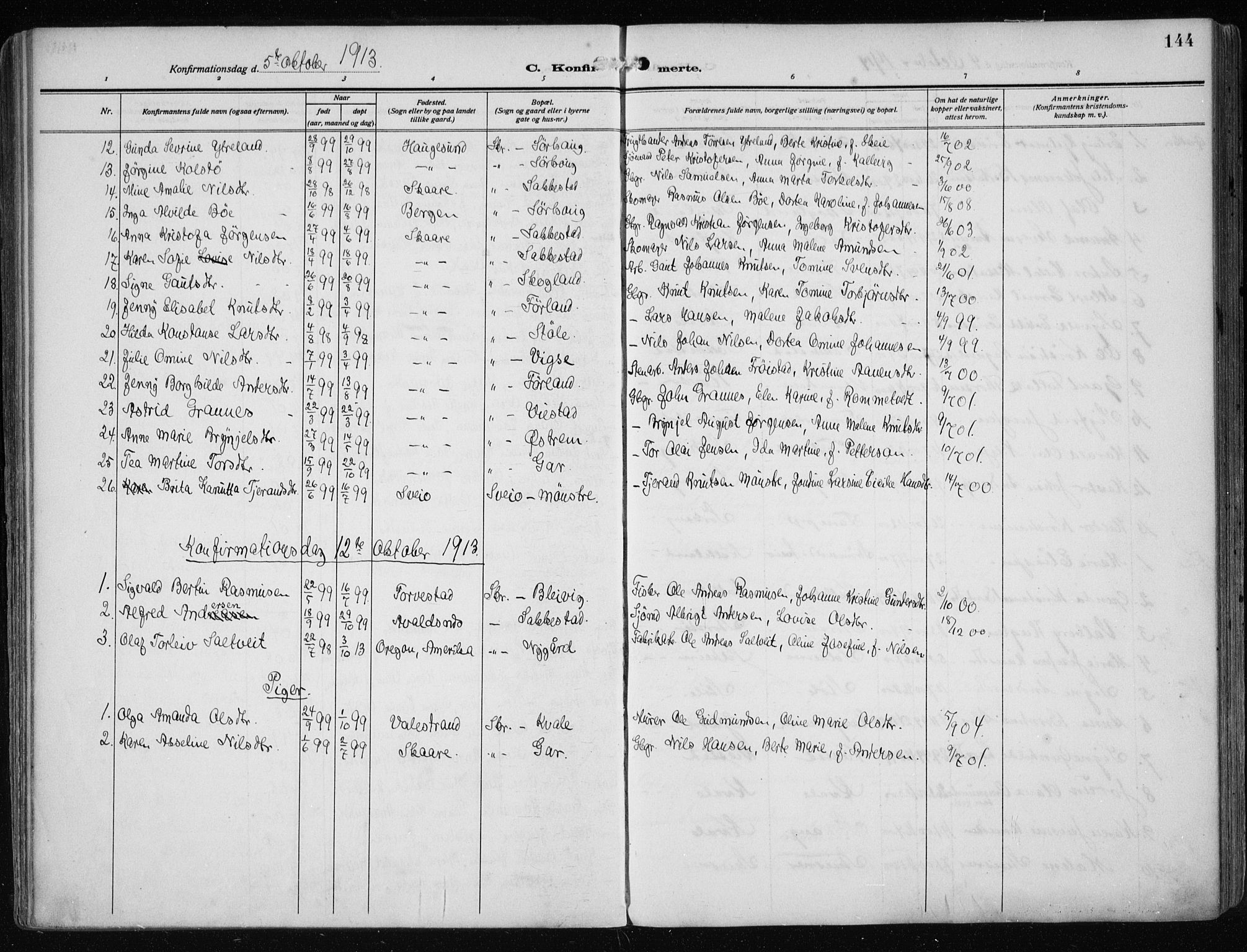 Haugesund sokneprestkontor, SAST/A -101863/H/Ha/Haa/L0010: Parish register (official) no. A 10, 1909-1935, p. 144