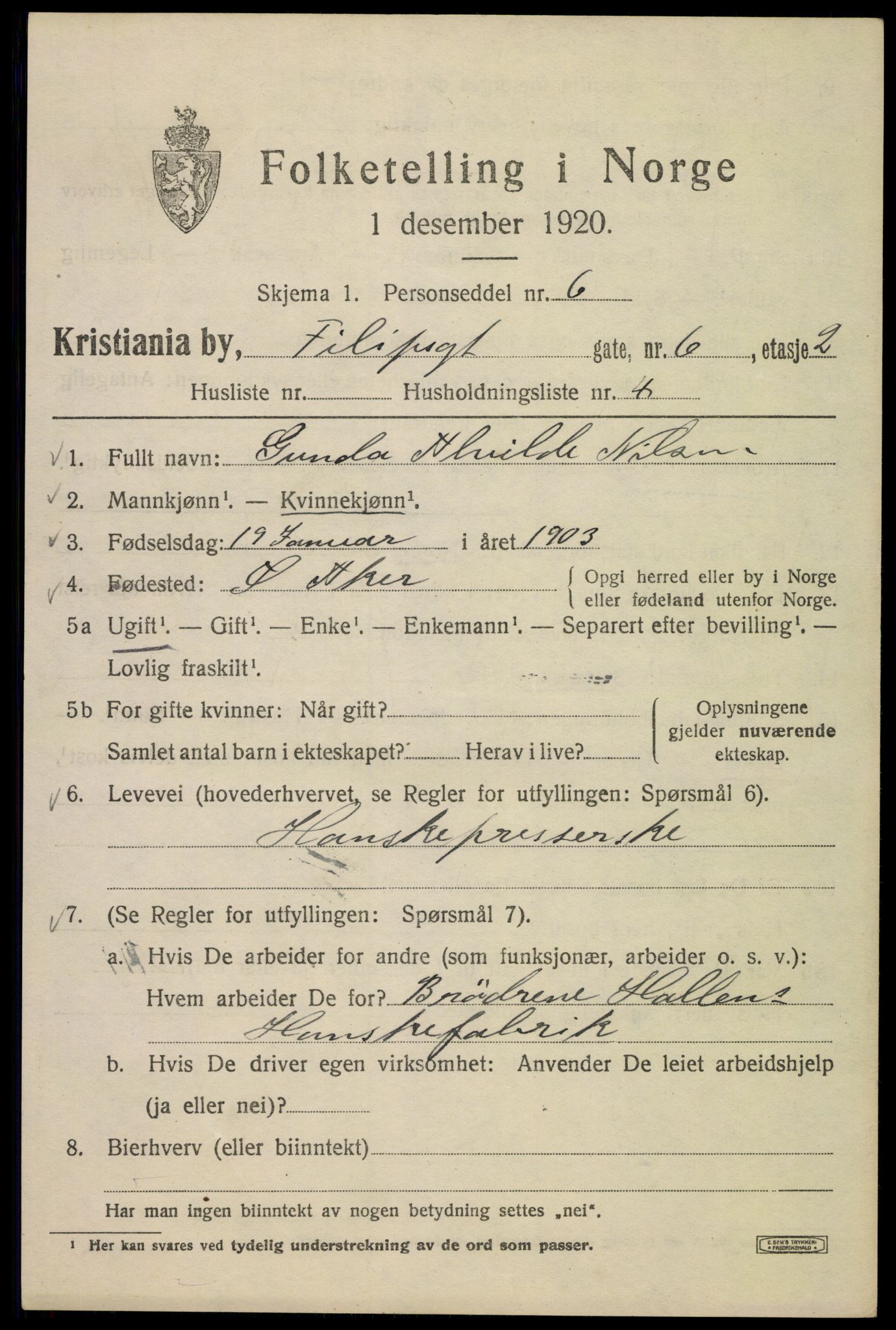 SAO, 1920 census for Kristiania, 1920, p. 228955