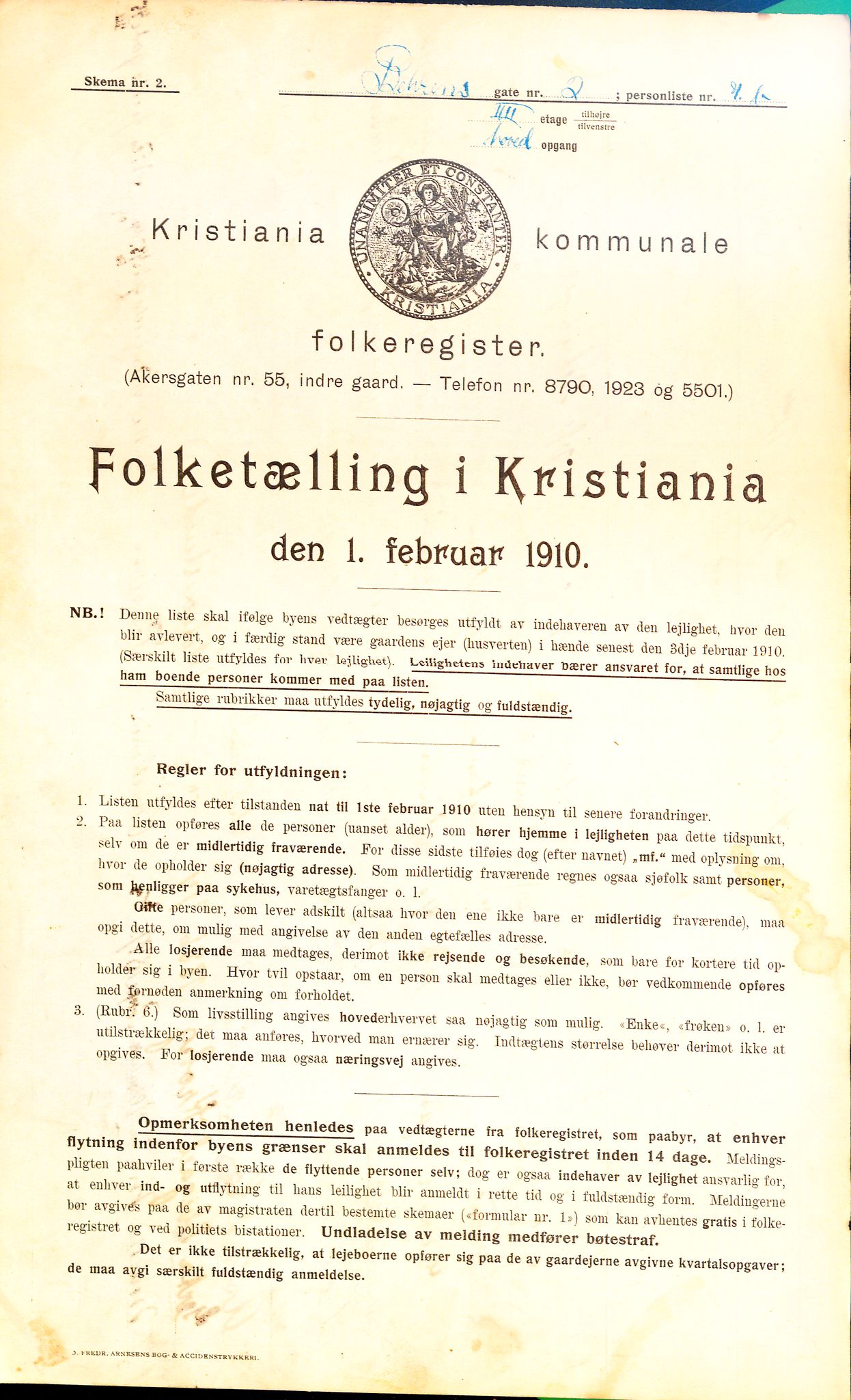 OBA, Municipal Census 1910 for Kristiania, 1910, p. 3217