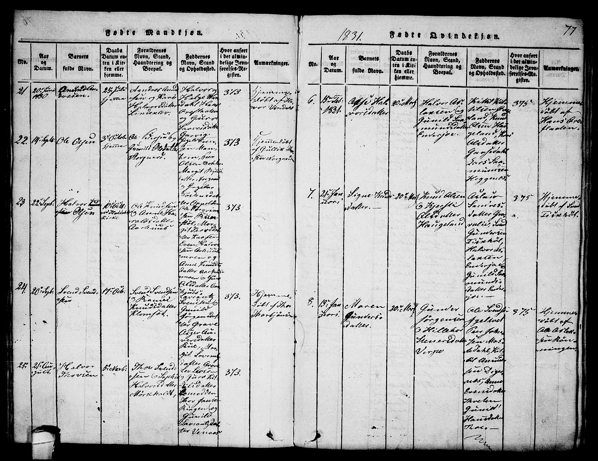 Seljord kirkebøker, AV/SAKO-A-20/F/Fa/L0010: Parish register (official) no. I 10, 1815-1831, p. 77