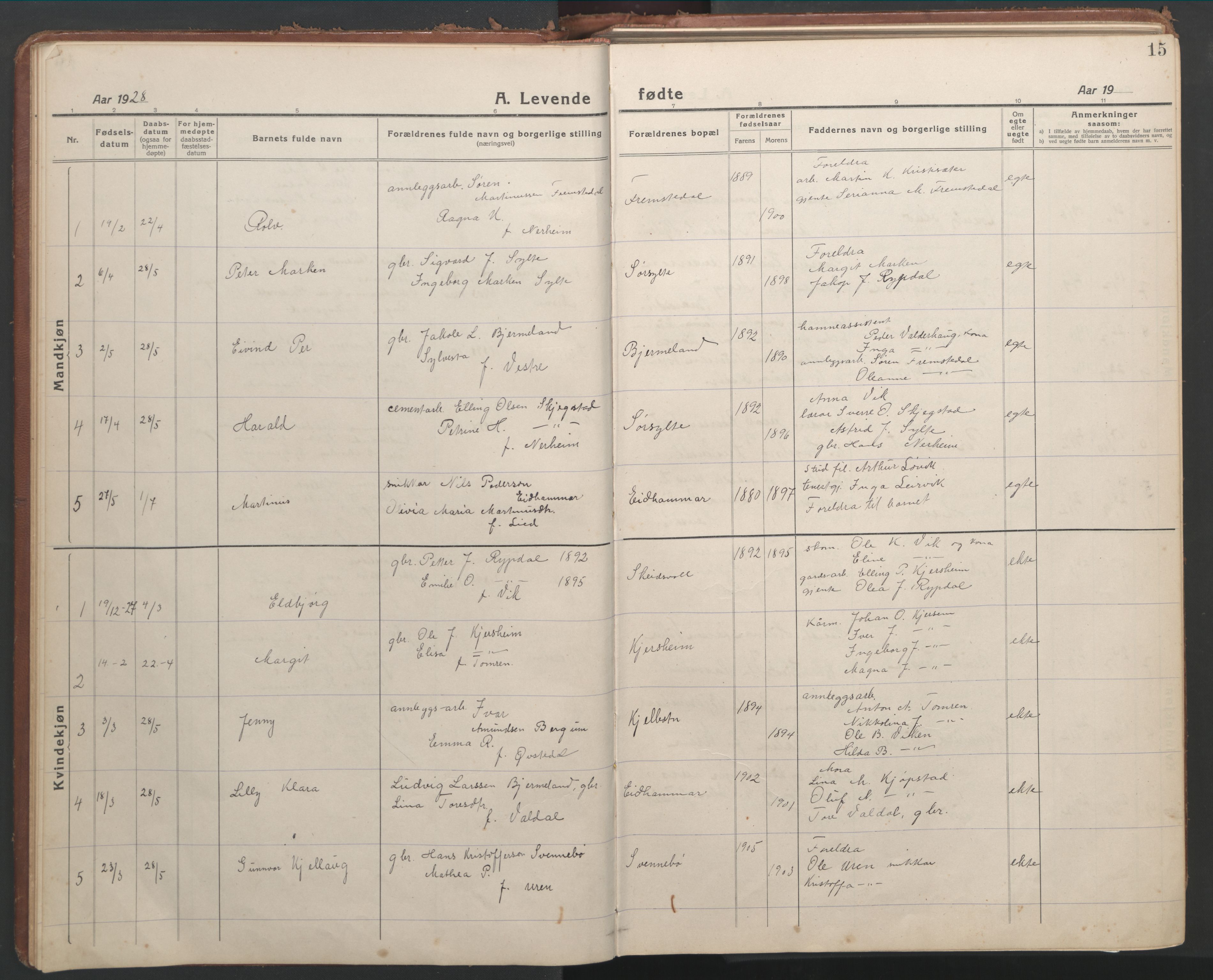 Ministerialprotokoller, klokkerbøker og fødselsregistre - Møre og Romsdal, AV/SAT-A-1454/541/L0548: Parish register (copy) no. 541C03, 1921-1960, p. 15