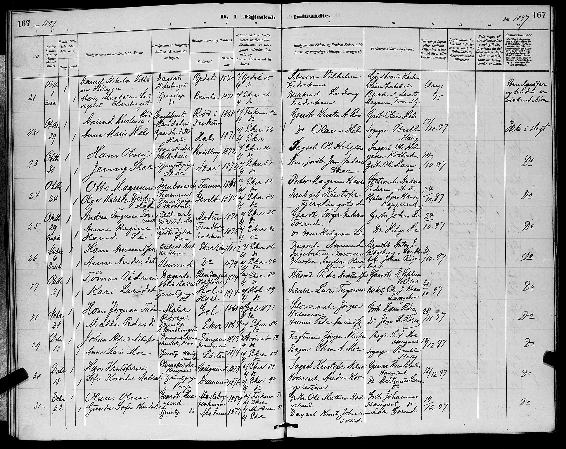 Eiker kirkebøker, SAKO/A-4/G/Ga/L0007: Parish register (copy) no. I 7, 1893-1902, p. 167