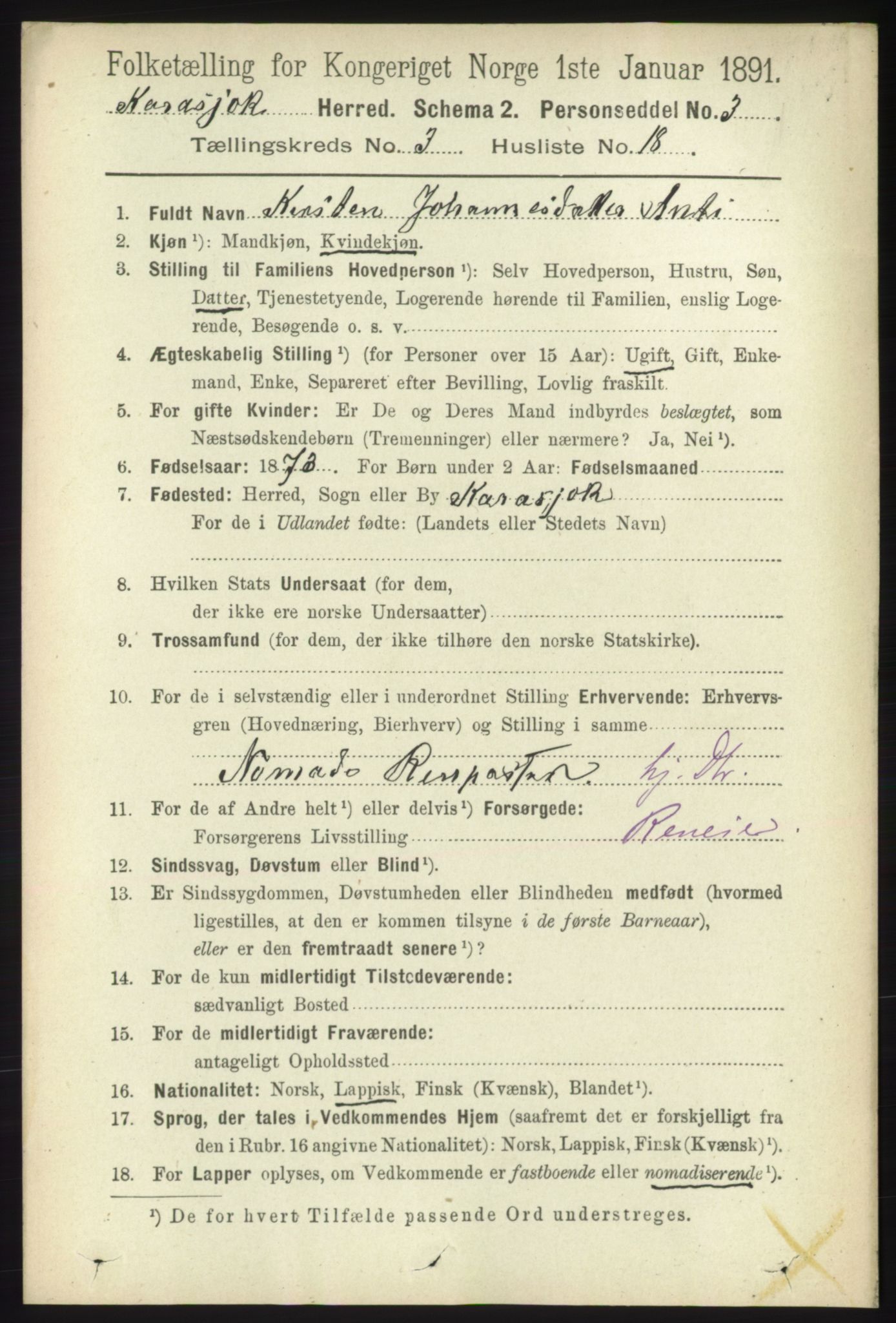 RA, 1891 census for 2021 Karasjok, 1891, p. 659