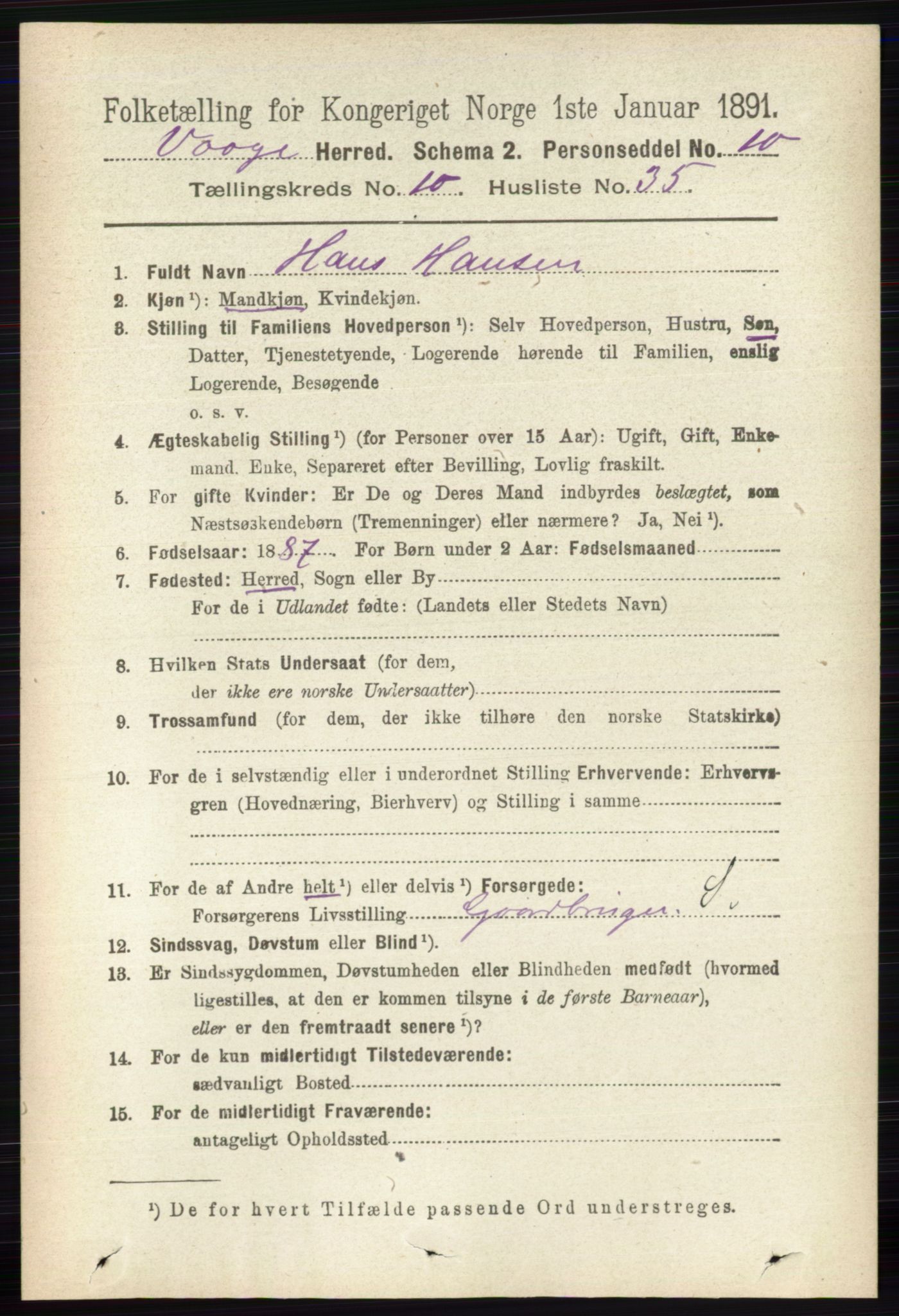 RA, 1891 census for 0515 Vågå, 1891, p. 6464