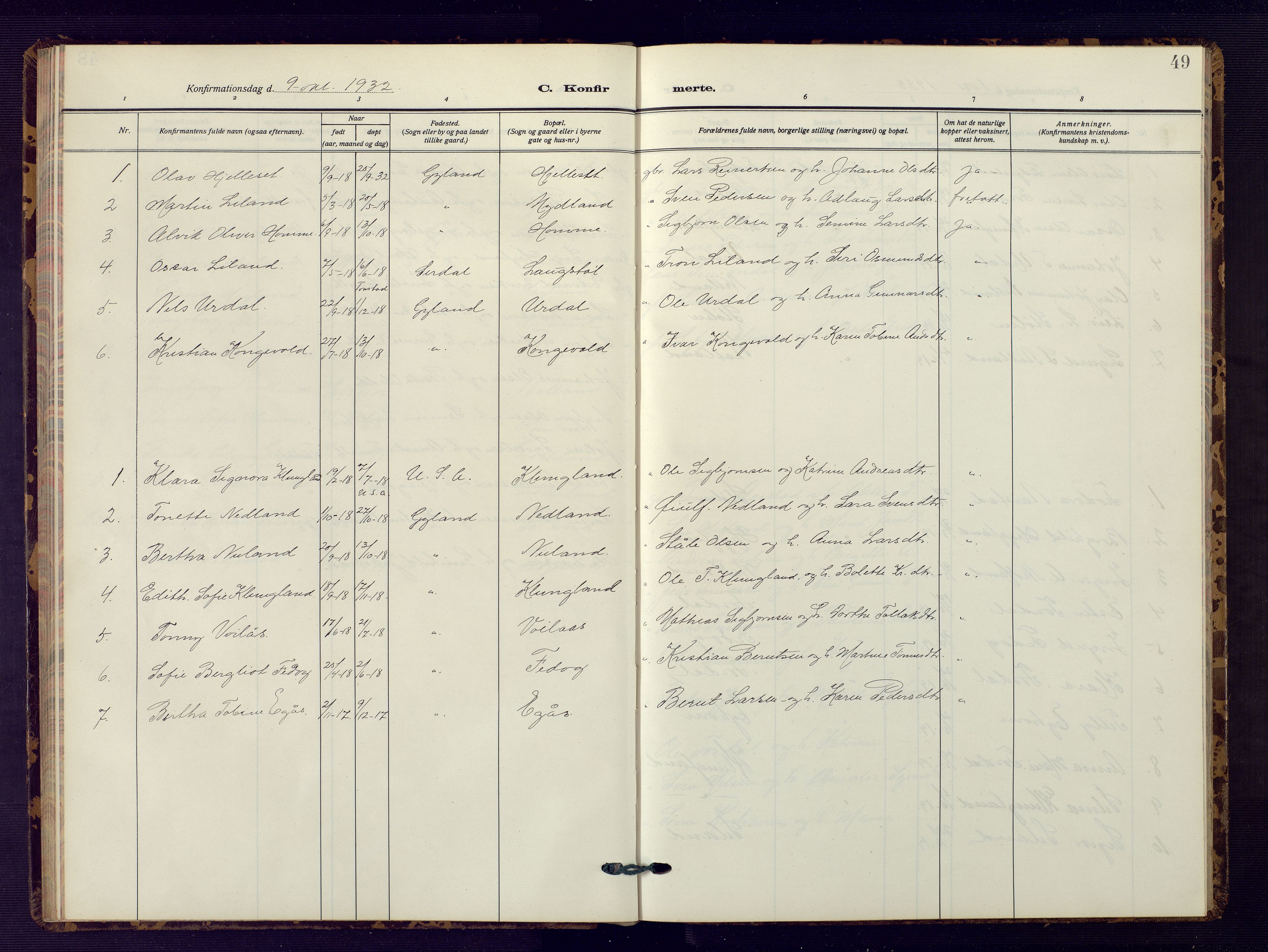 Bakke sokneprestkontor, SAK/1111-0002/F/Fb/Fbb/L0005: Parish register (copy) no. B 5, 1927-1947, p. 49