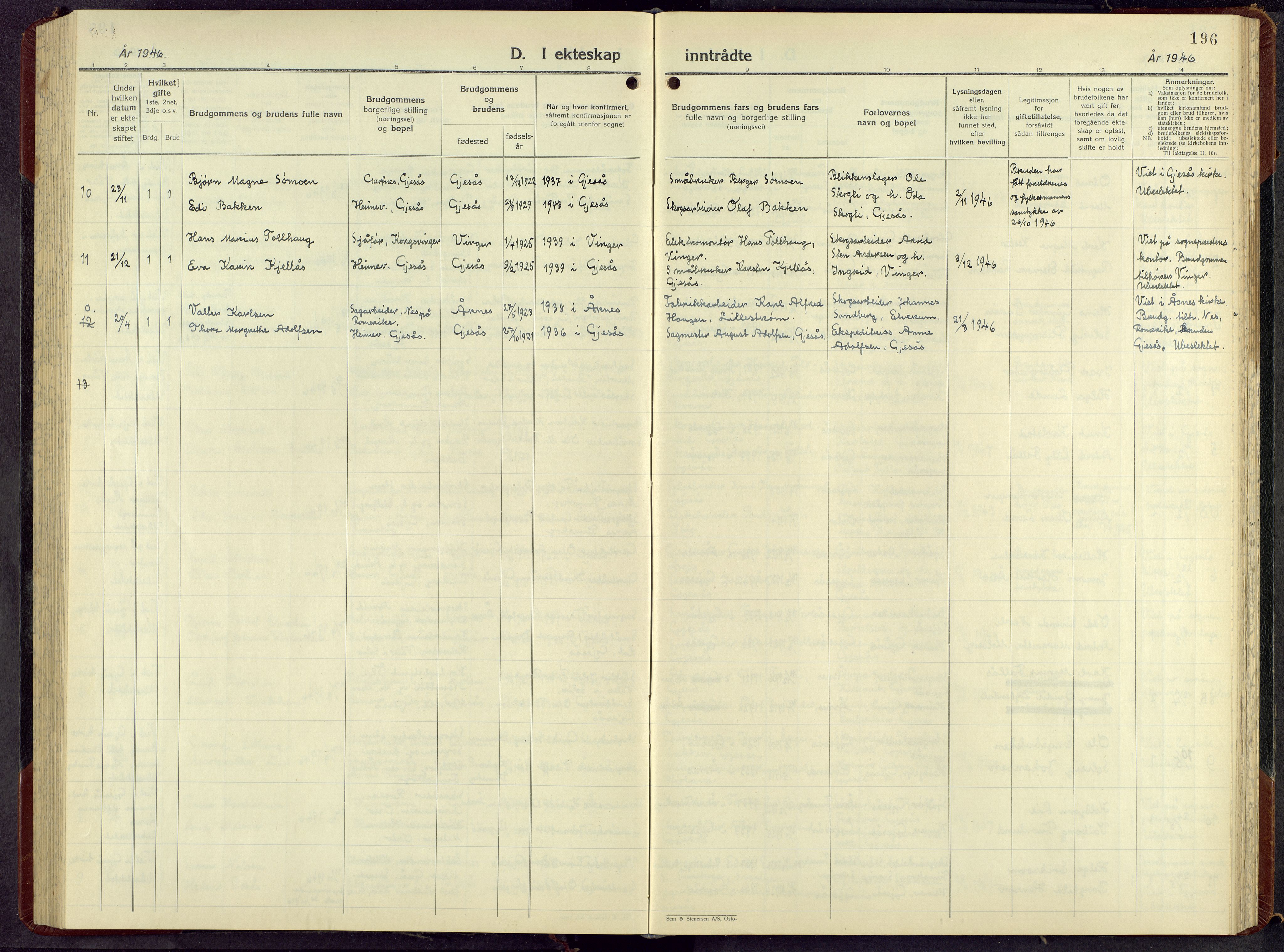 Åsnes prestekontor, AV/SAH-PREST-042/H/Ha/Hab/L0013: Parish register (copy) no. 13, 1943-1966, p. 196