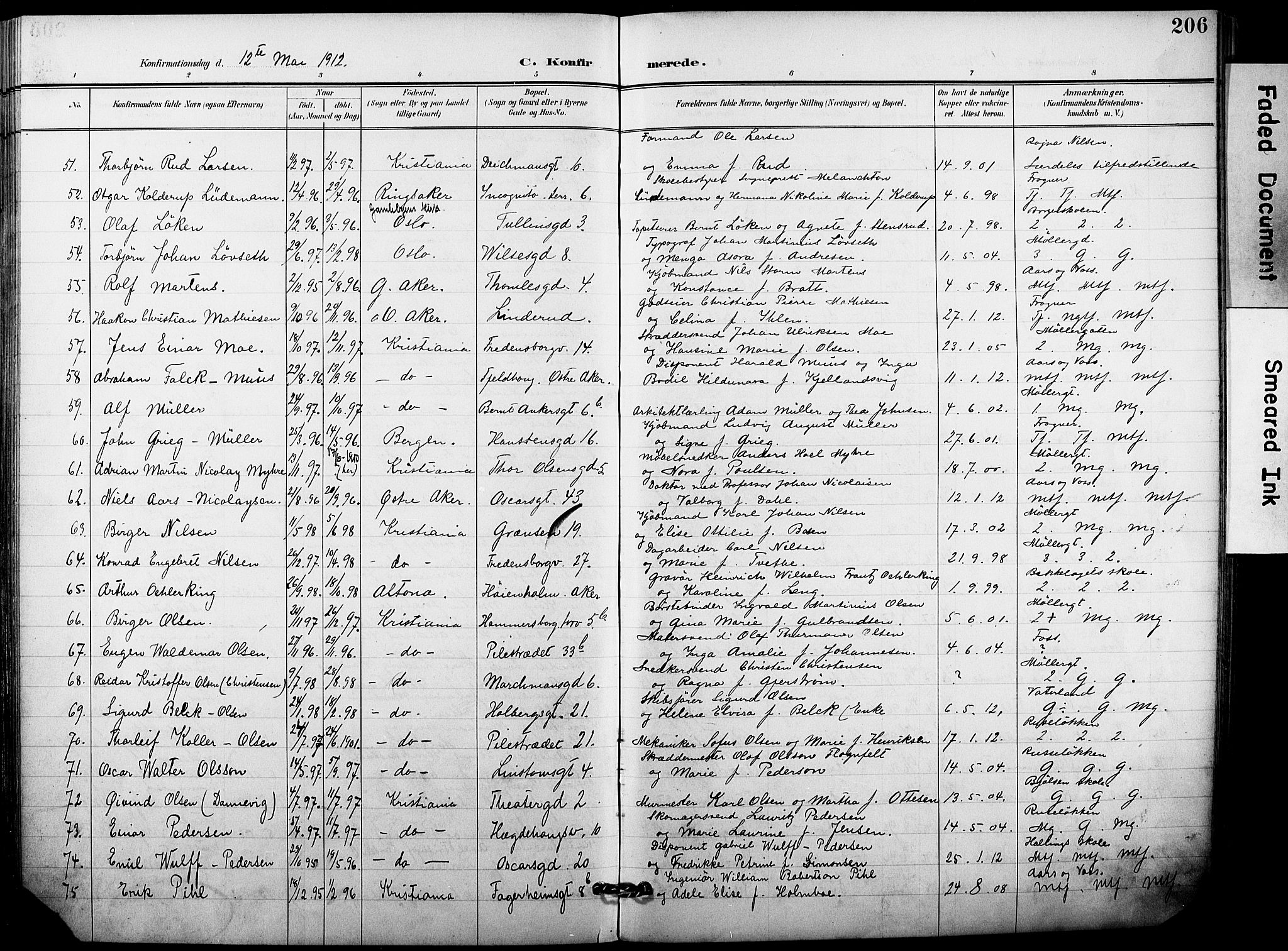 Trefoldighet prestekontor Kirkebøker, SAO/A-10882/F/Fb/L0004: Parish register (official) no. II 4, 1896-1915, p. 206