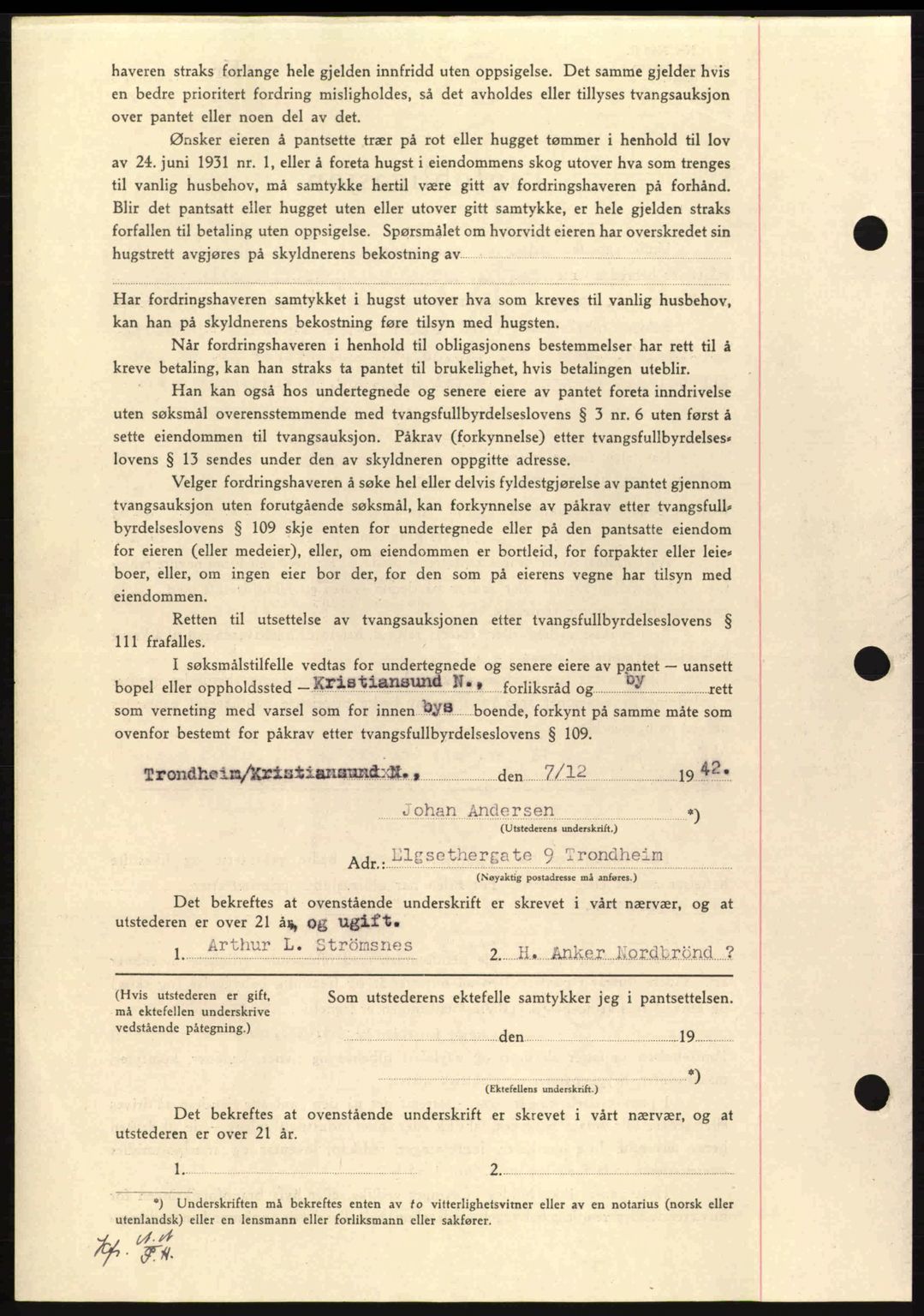 Nordmøre sorenskriveri, AV/SAT-A-4132/1/2/2Ca: Mortgage book no. B90, 1942-1943, Diary no: : 3313/1942