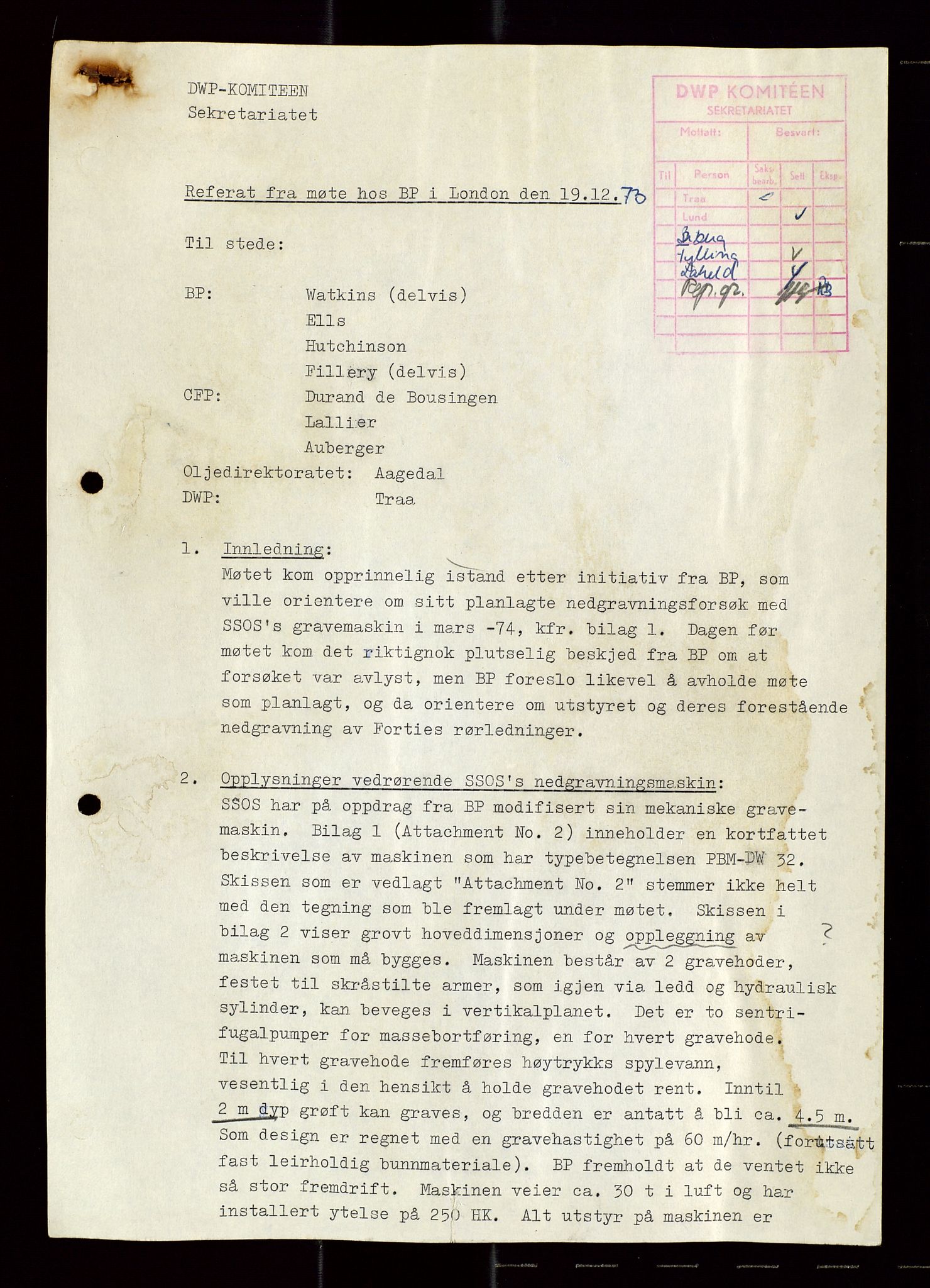 Industridepartementet, Oljekontoret, AV/SAST-A-101348/Di/L0004: DWP, møter, komite`møter, 761 forskning/teknologi, 1972-1975, p. 271