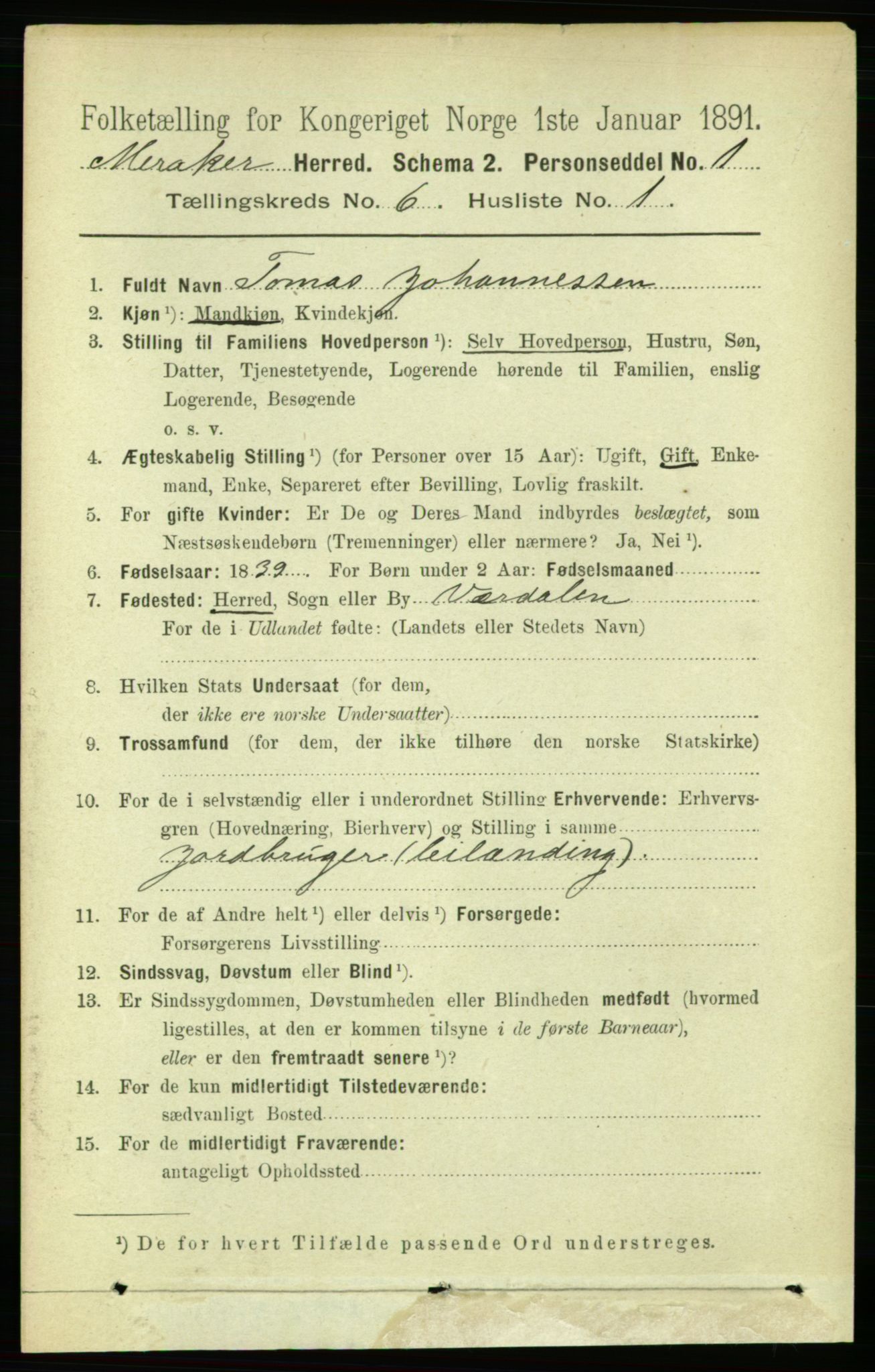 RA, 1891 census for 1711 Meråker, 1891, p. 2026