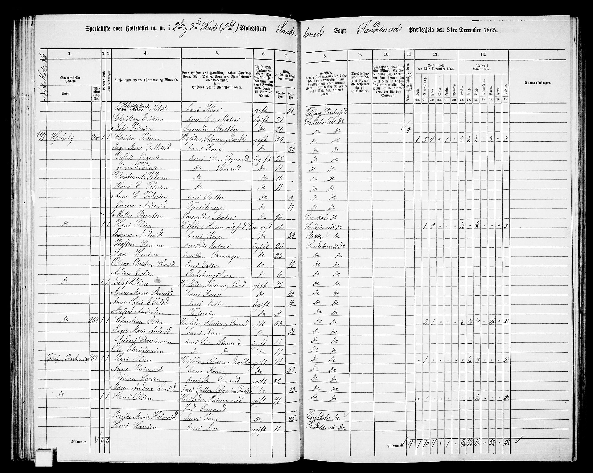 RA, 1865 census for Sandeherred/Sandeherred, 1865, p. 56