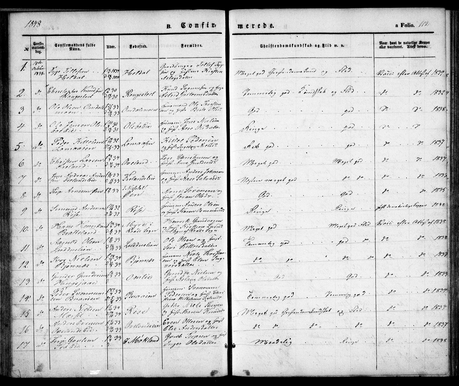 Froland sokneprestkontor, SAK/1111-0013/F/Fa/L0002: Parish register (official) no. A 2, 1845-1863, p. 112