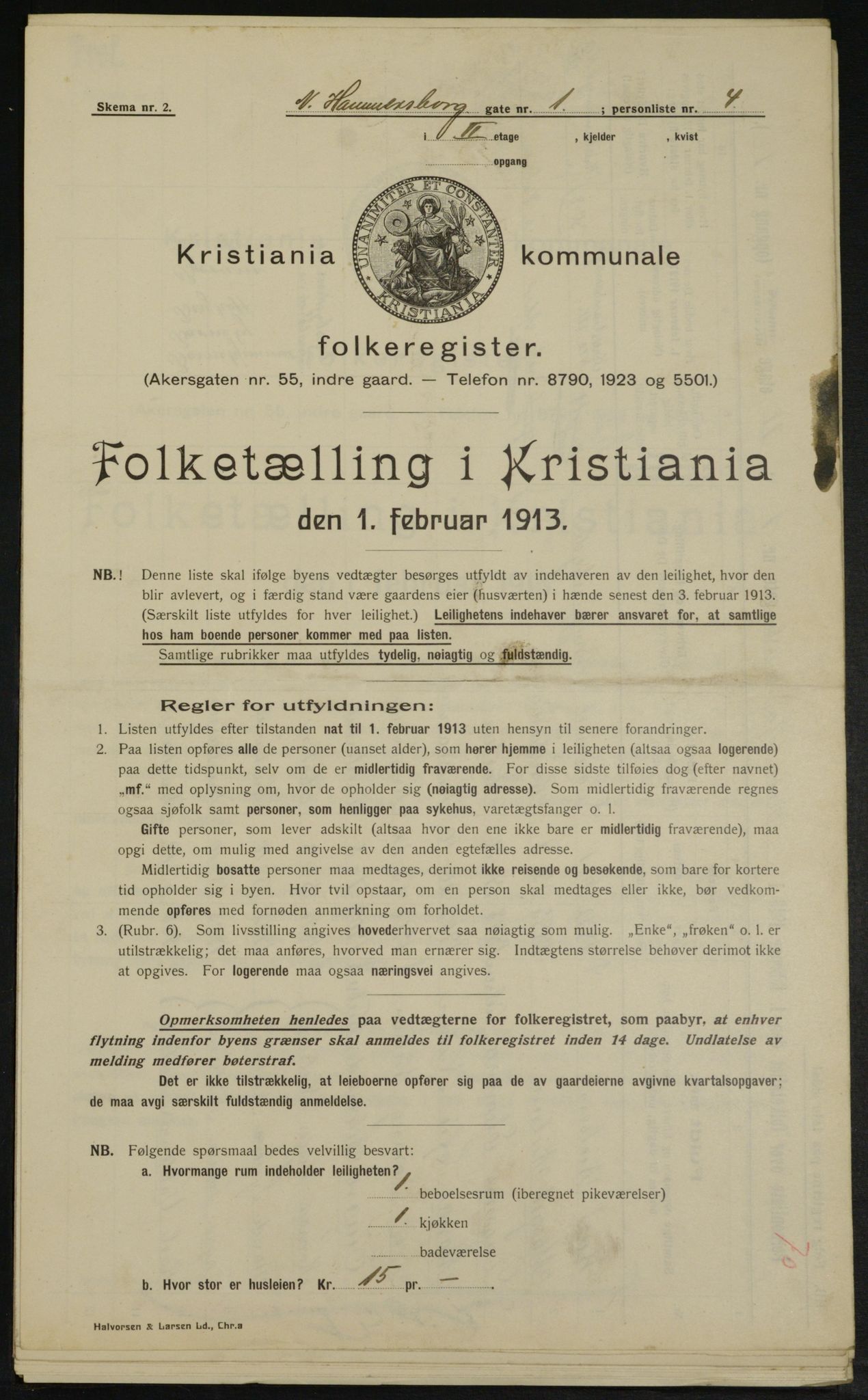 OBA, Municipal Census 1913 for Kristiania, 1913, p. 69151