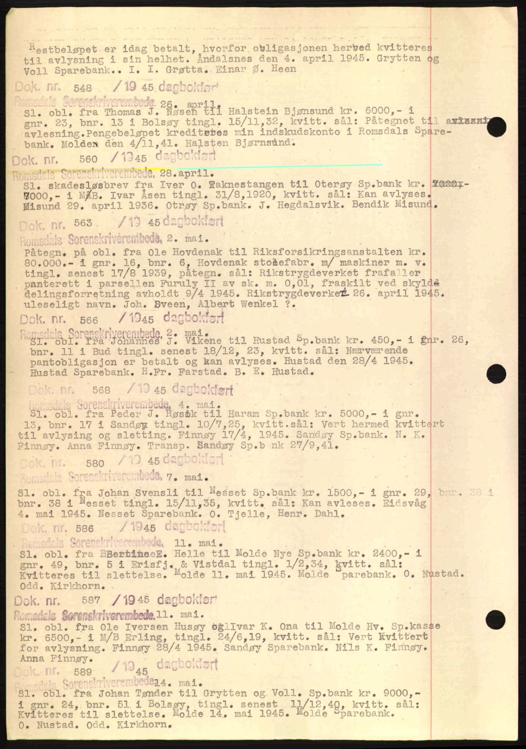 Romsdal sorenskriveri, AV/SAT-A-4149/1/2/2C: Mortgage book no. C1a, 1936-1945, Diary no: : 548/1945