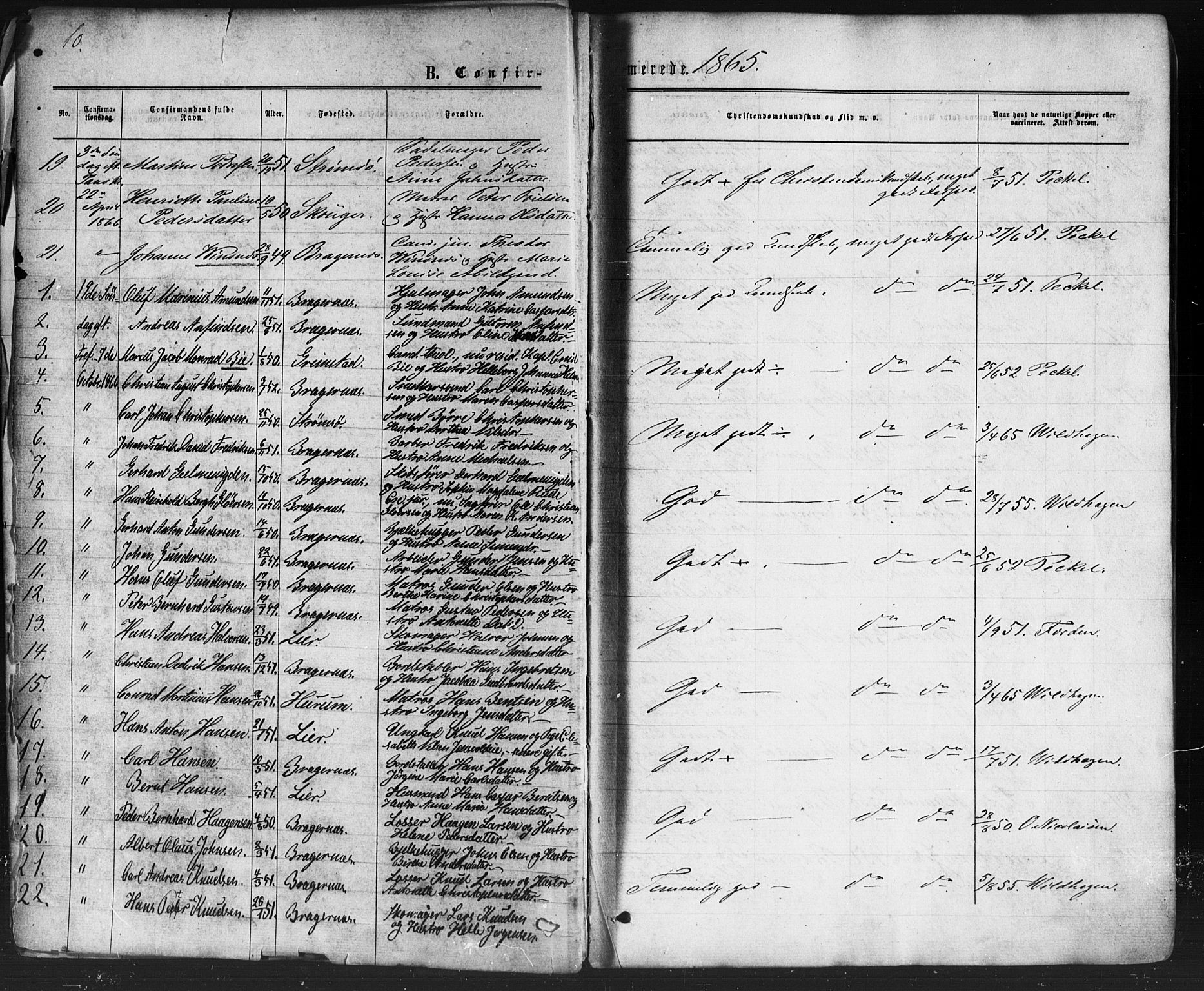 Bragernes kirkebøker, AV/SAKO-A-6/F/Fc/L0003: Parish register (official) no. III 3, 1865-1874, p. 10