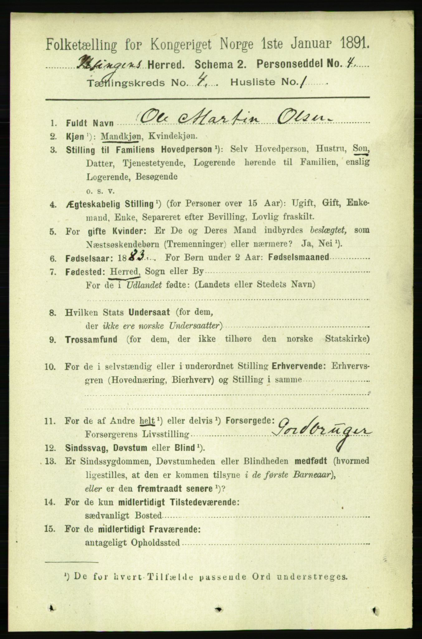 RA, 1891 census for 1746 Klinga, 1891, p. 1153