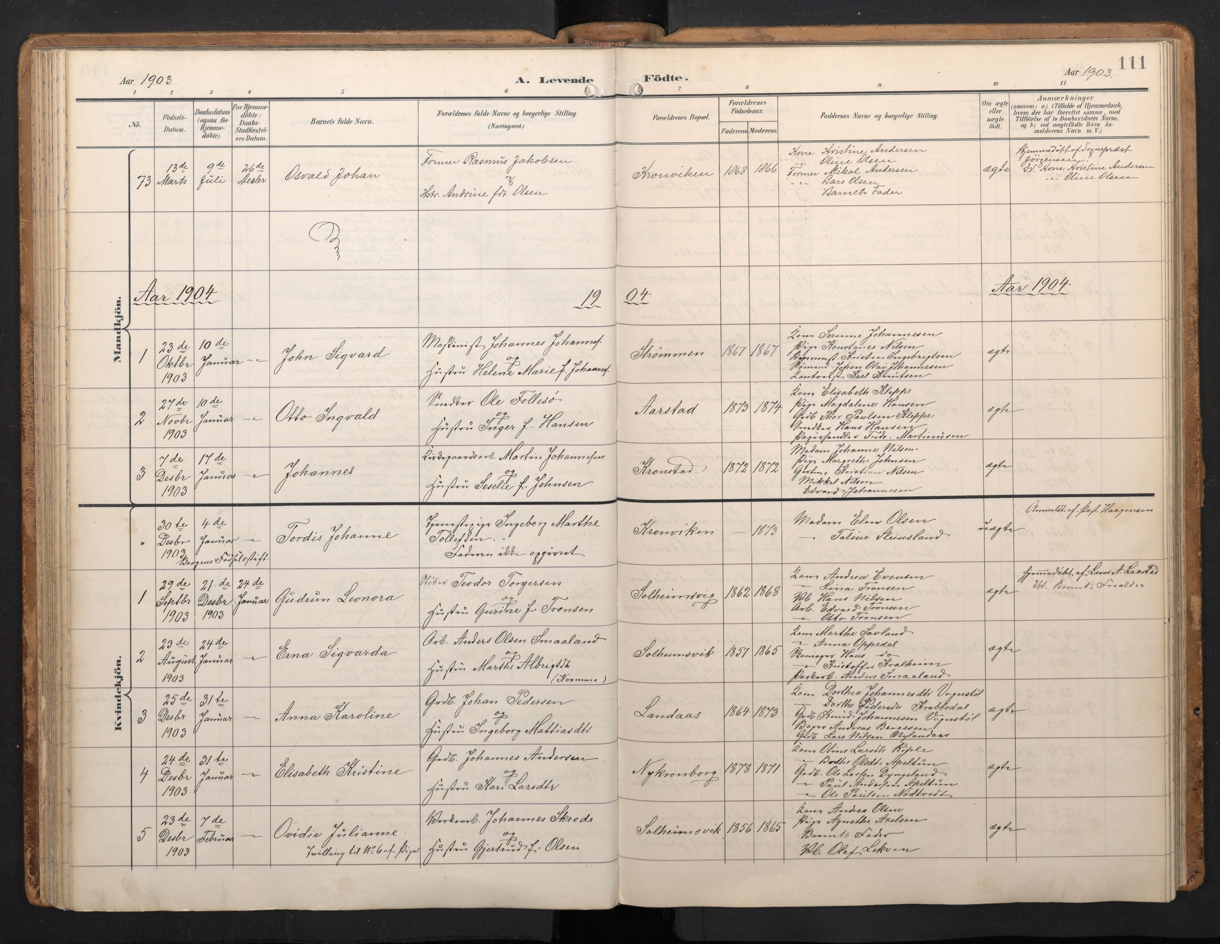 Årstad Sokneprestembete, SAB/A-79301/H/Hab/L0002: Parish register (copy) no. A 2, 1896-1912, p. 110b-111a