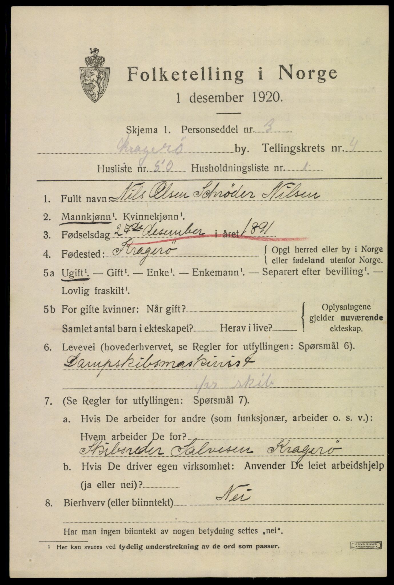 SAKO, 1920 census for Kragerø, 1920, p. 8211