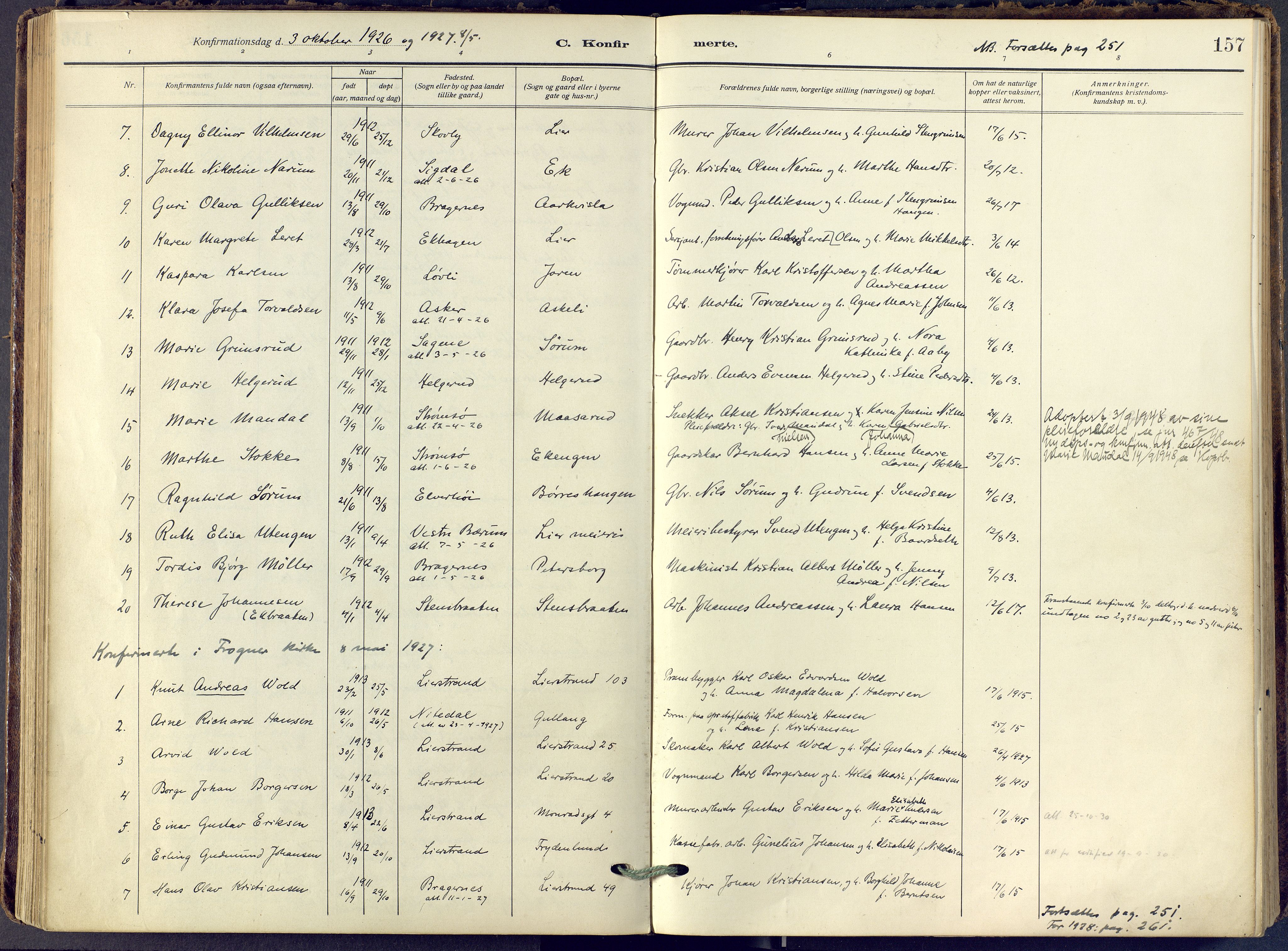 Lier kirkebøker, SAKO/A-230/F/Fa/L0019: Parish register (official) no. I 19, 1918-1928, p. 157