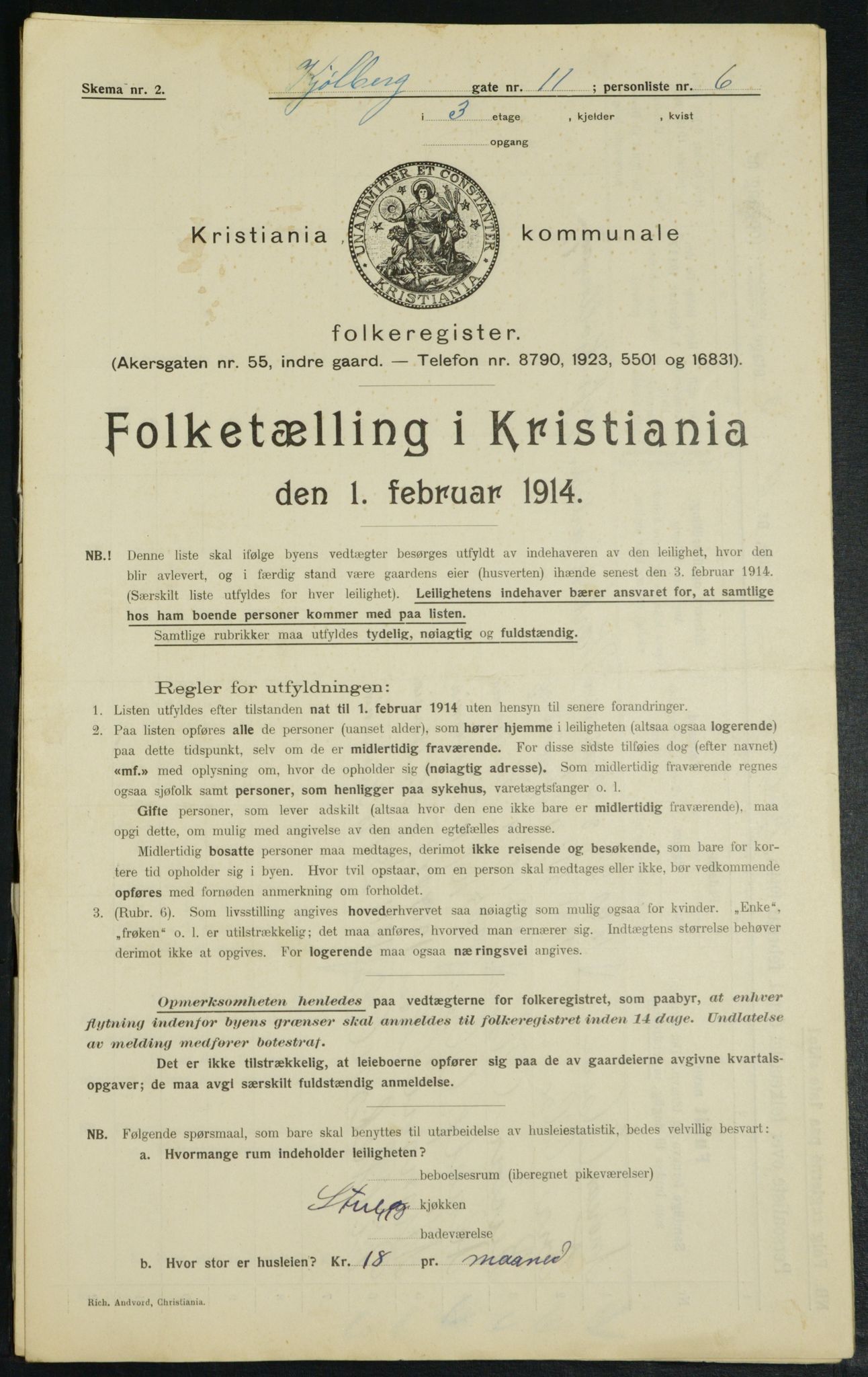 OBA, Municipal Census 1914 for Kristiania, 1914, p. 51464