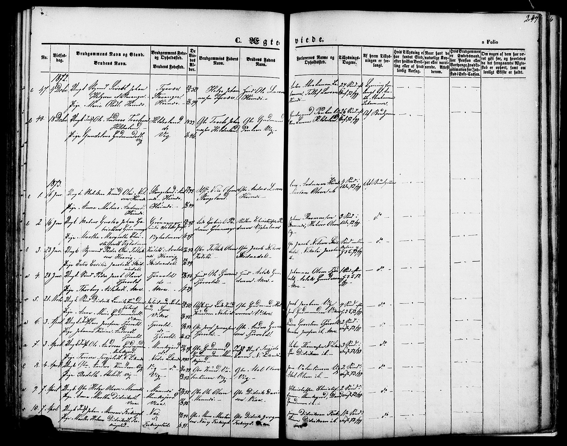Skudenes sokneprestkontor, SAST/A -101849/H/Ha/Haa/L0006: Parish register (official) no. A 4, 1864-1881, p. 297