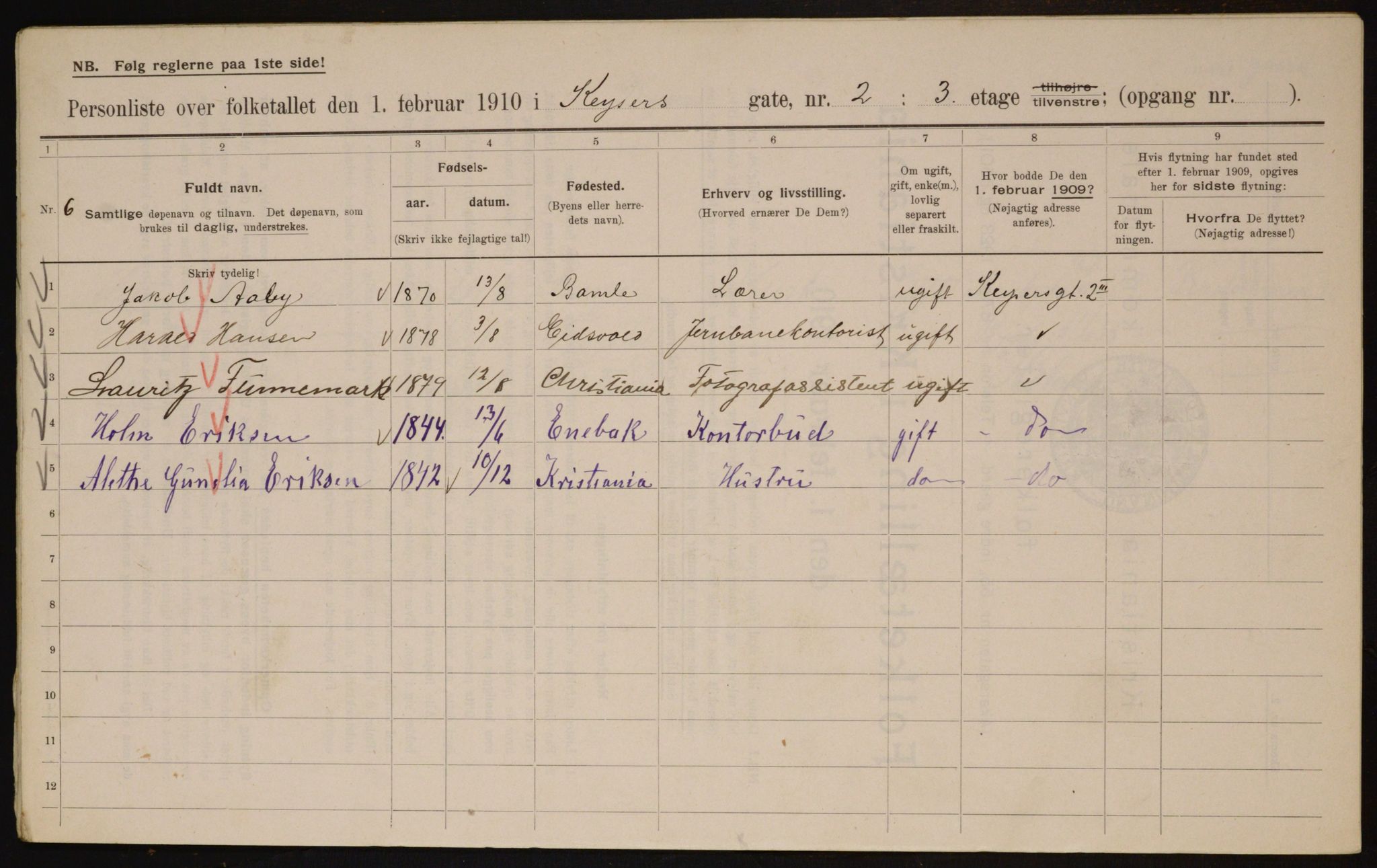 OBA, Municipal Census 1910 for Kristiania, 1910, p. 47706