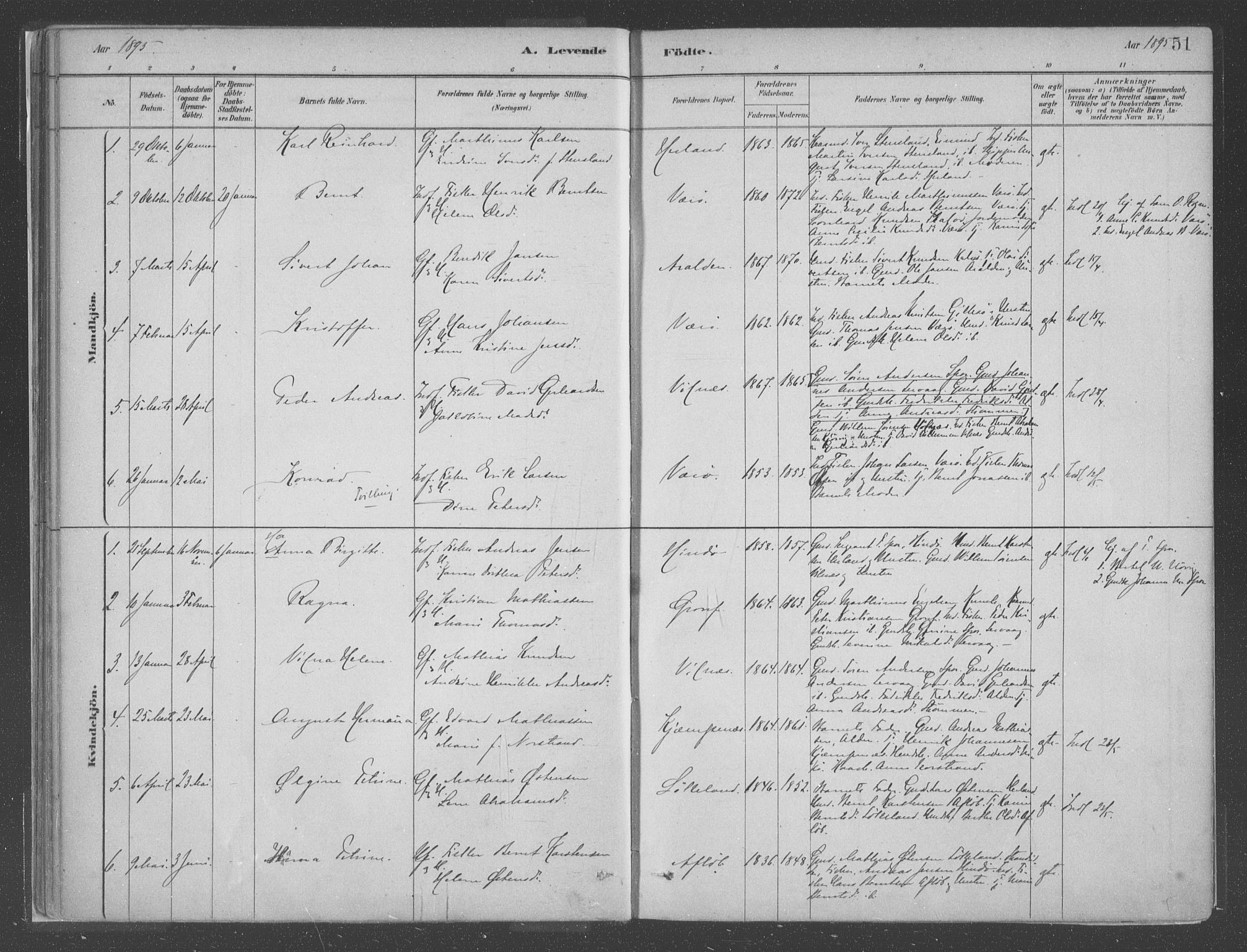 Askvoll sokneprestembete, SAB/A-79501/H/Haa/Haac/L0001: Parish register (official) no. C  1, 1879-1922, p. 51
