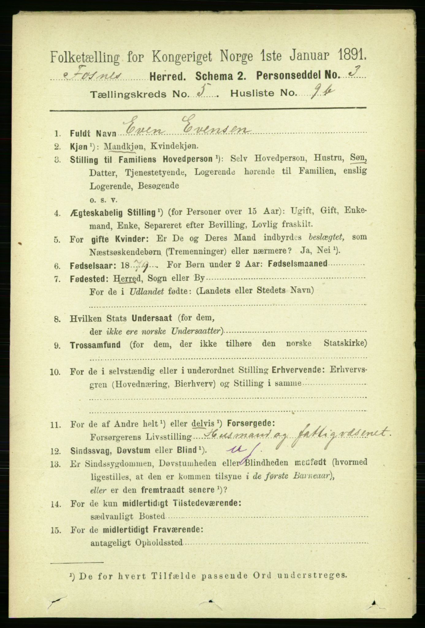 RA, 1891 census for 1748 Fosnes, 1891, p. 2716