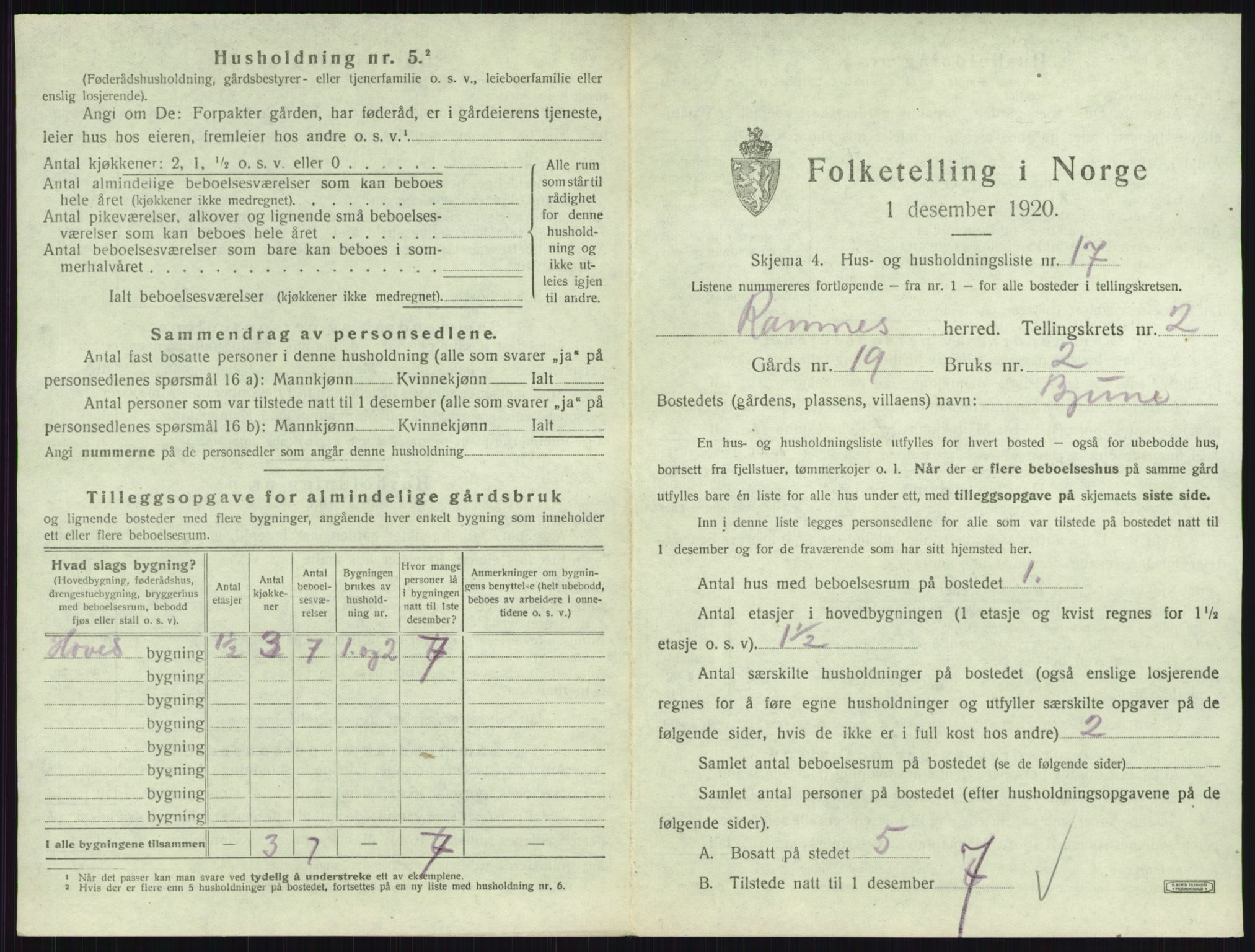 SAKO, 1920 census for Ramnes, 1920, p. 204