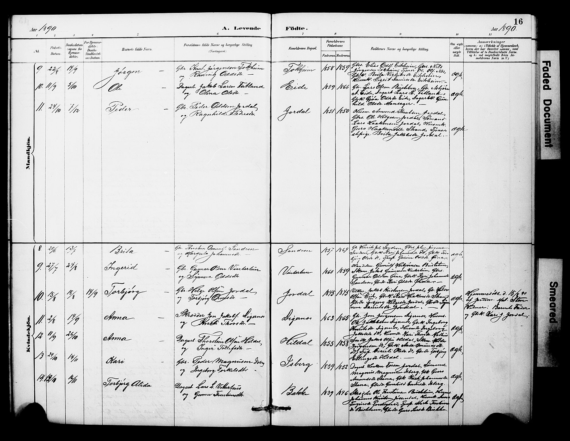 Odda Sokneprestembete, SAB/A-77201/H/Hab: Parish register (copy) no. A 7, 1887-1912, p. 16