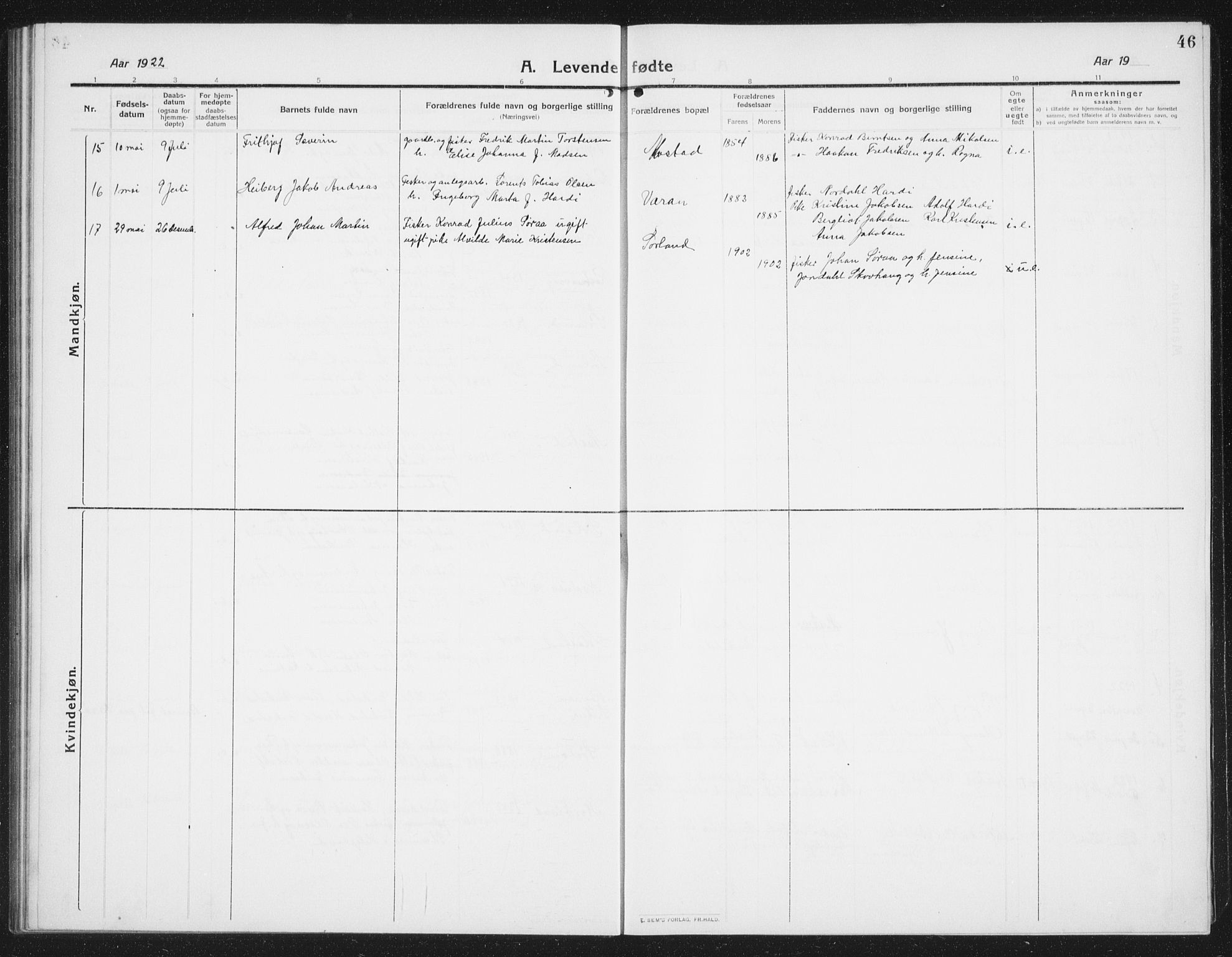 Ministerialprotokoller, klokkerbøker og fødselsregistre - Nordland, AV/SAT-A-1459/807/L0124: Parish register (copy) no. 807C02, 1910-1935, p. 46