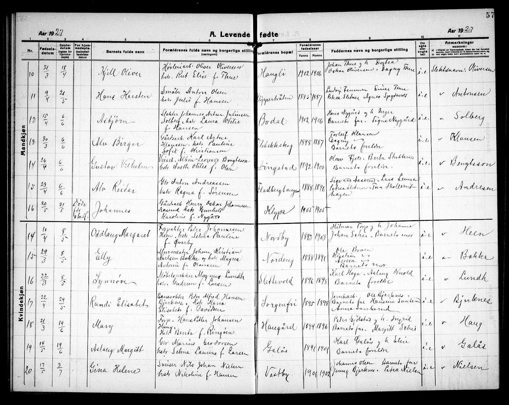 Rakkestad prestekontor Kirkebøker, AV/SAO-A-2008/G/Ga/L0002: Parish register (copy) no. I 2, 1918-1931, p. 57