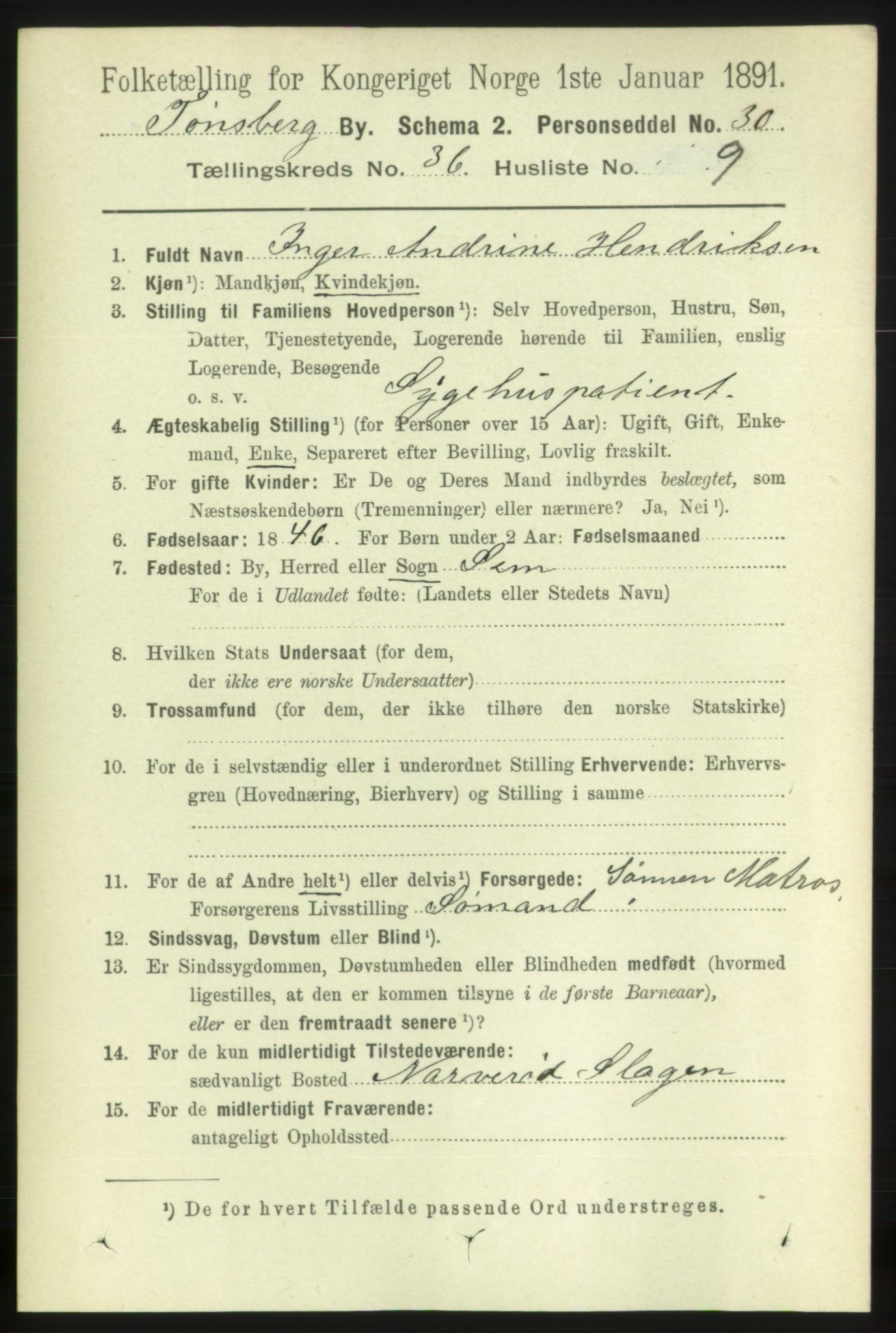 RA, 1891 census for 0705 Tønsberg, 1891, p. 7971