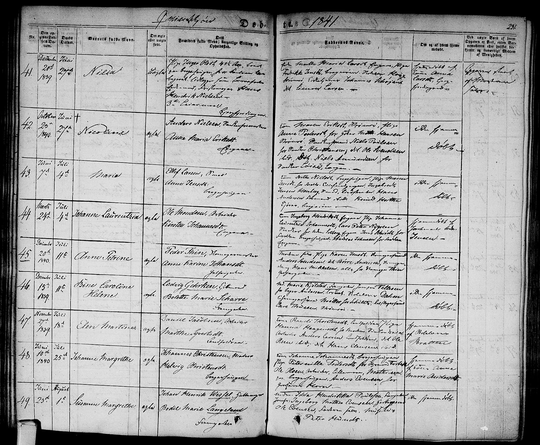Bragernes kirkebøker, SAKO/A-6/F/Fb/L0001: Parish register (official) no. II 1, 1830-1847, p. 231