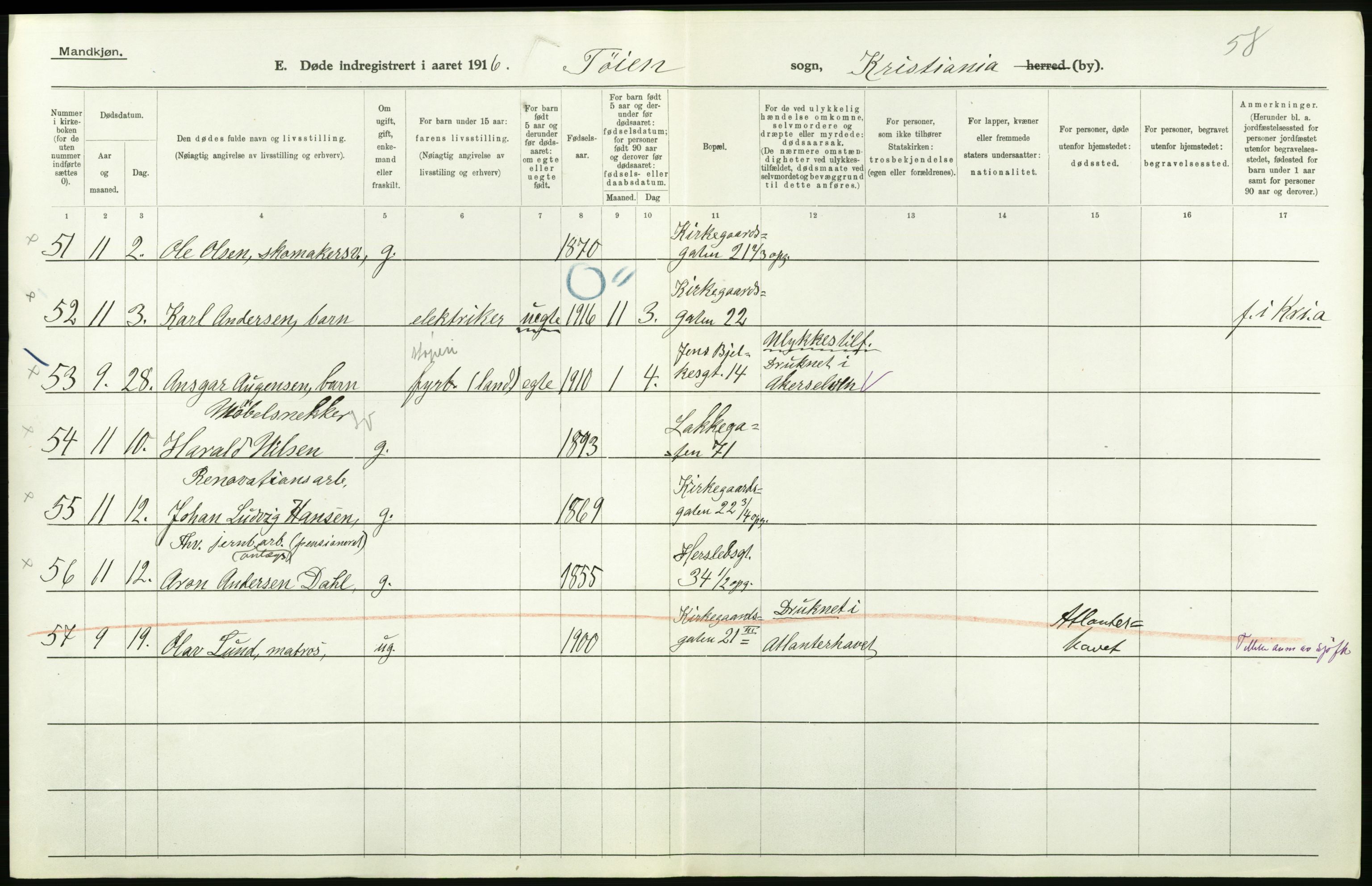 Statistisk sentralbyrå, Sosiodemografiske emner, Befolkning, AV/RA-S-2228/D/Df/Dfb/Dfbf/L0009: Kristiania: Døde., 1916, p. 496