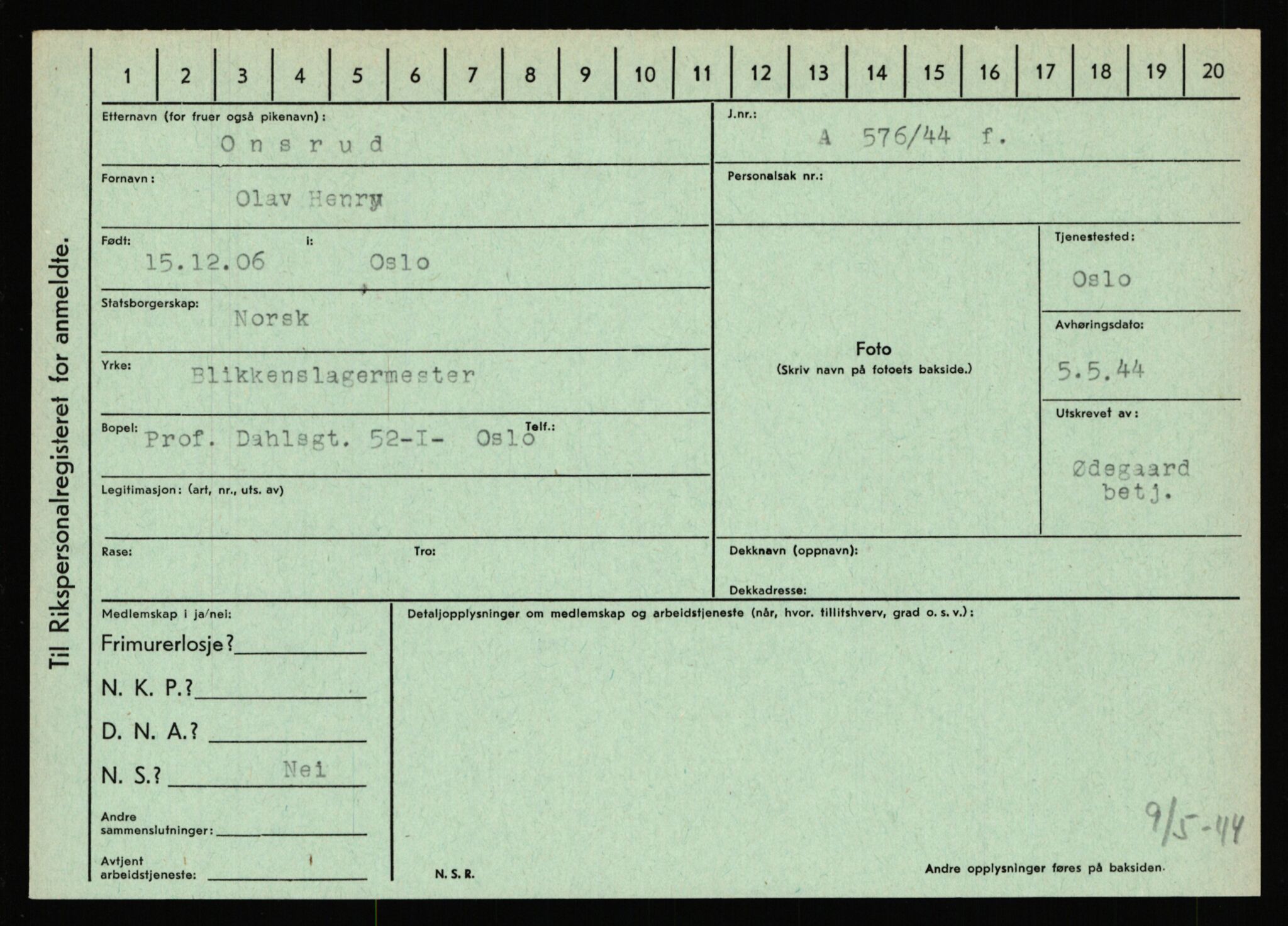 Statspolitiet - Hovedkontoret / Osloavdelingen, AV/RA-S-1329/C/Ca/L0012: Oanæs - Quistgaard	, 1943-1945, p. 2098