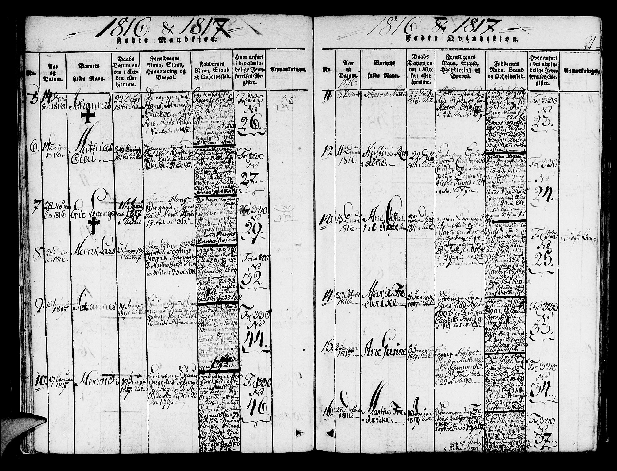 Korskirken sokneprestembete, SAB/A-76101/H/Haa/L0013: Parish register (official) no. A 13, 1815-1822, p. 21