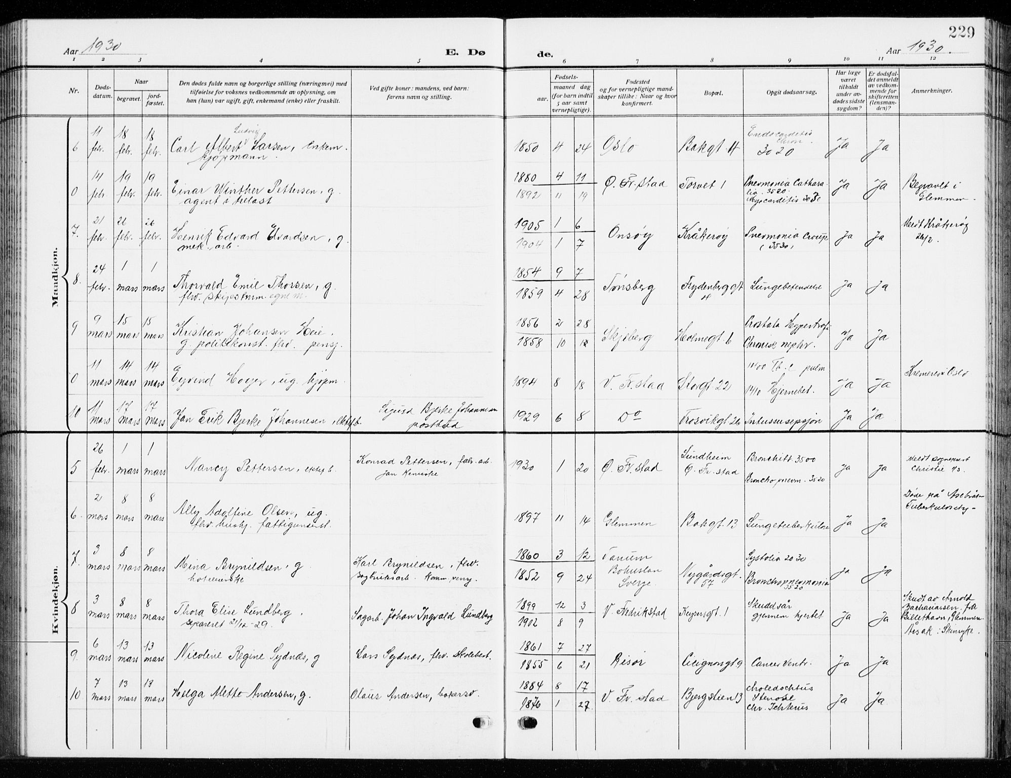 Fredrikstad domkirkes prestekontor Kirkebøker, SAO/A-10906/G/Ga/L0004: Parish register (copy) no. 4, 1910-1944, p. 229