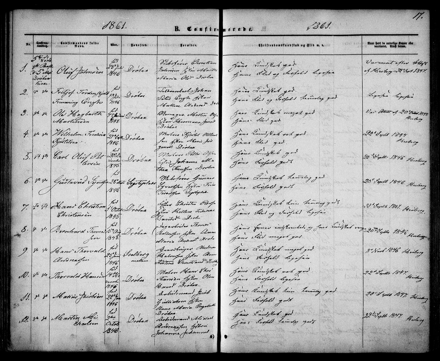 Drøbak prestekontor Kirkebøker, AV/SAO-A-10142a/F/Fa/L0002: Parish register (official) no. I 2, 1858-1870, p. 17