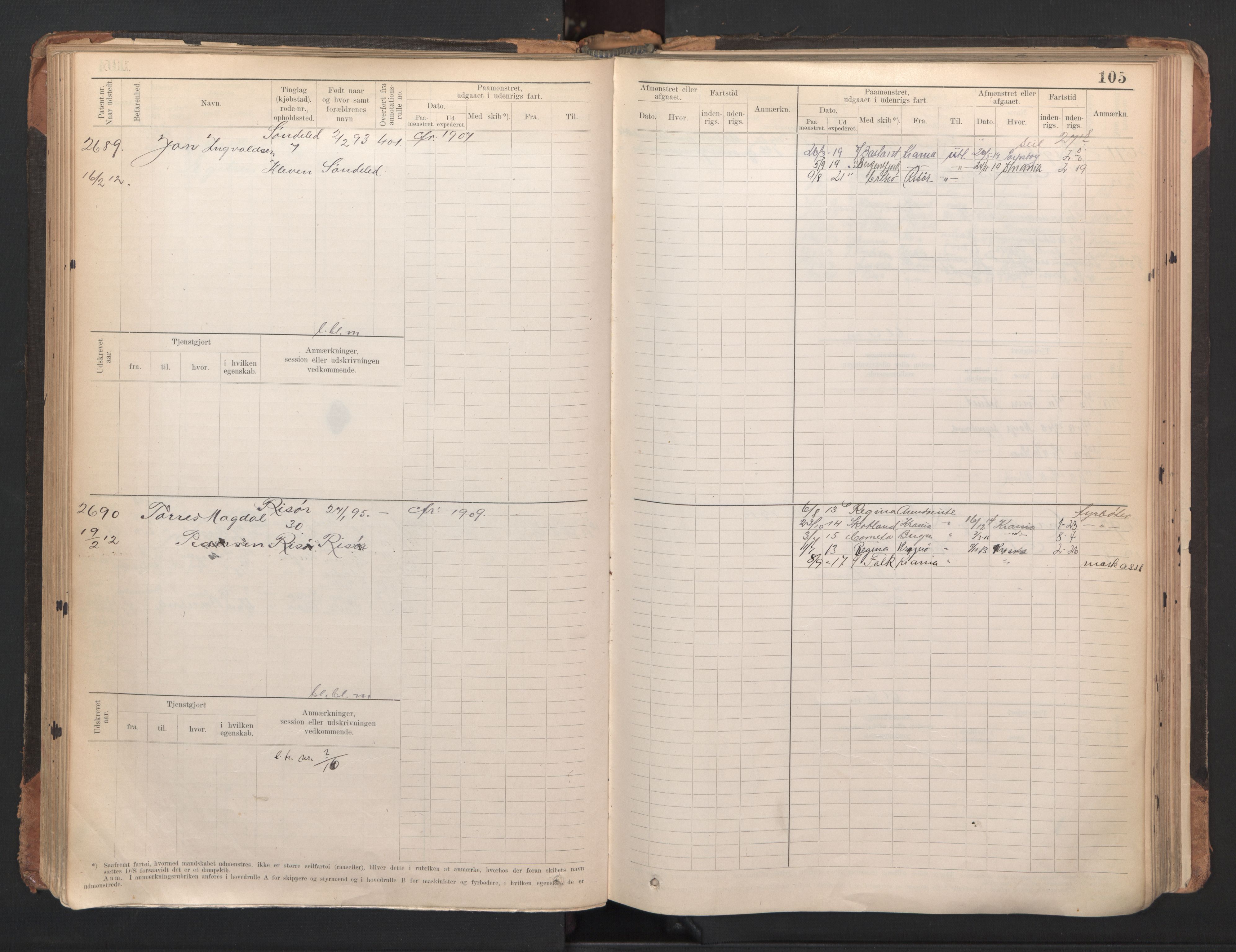 Risør mønstringskrets, AV/SAK-2031-0010/F/Fb/L0005: Hovedrulle A nr 2485-3065, Q-5, 1904-1948, p. 109