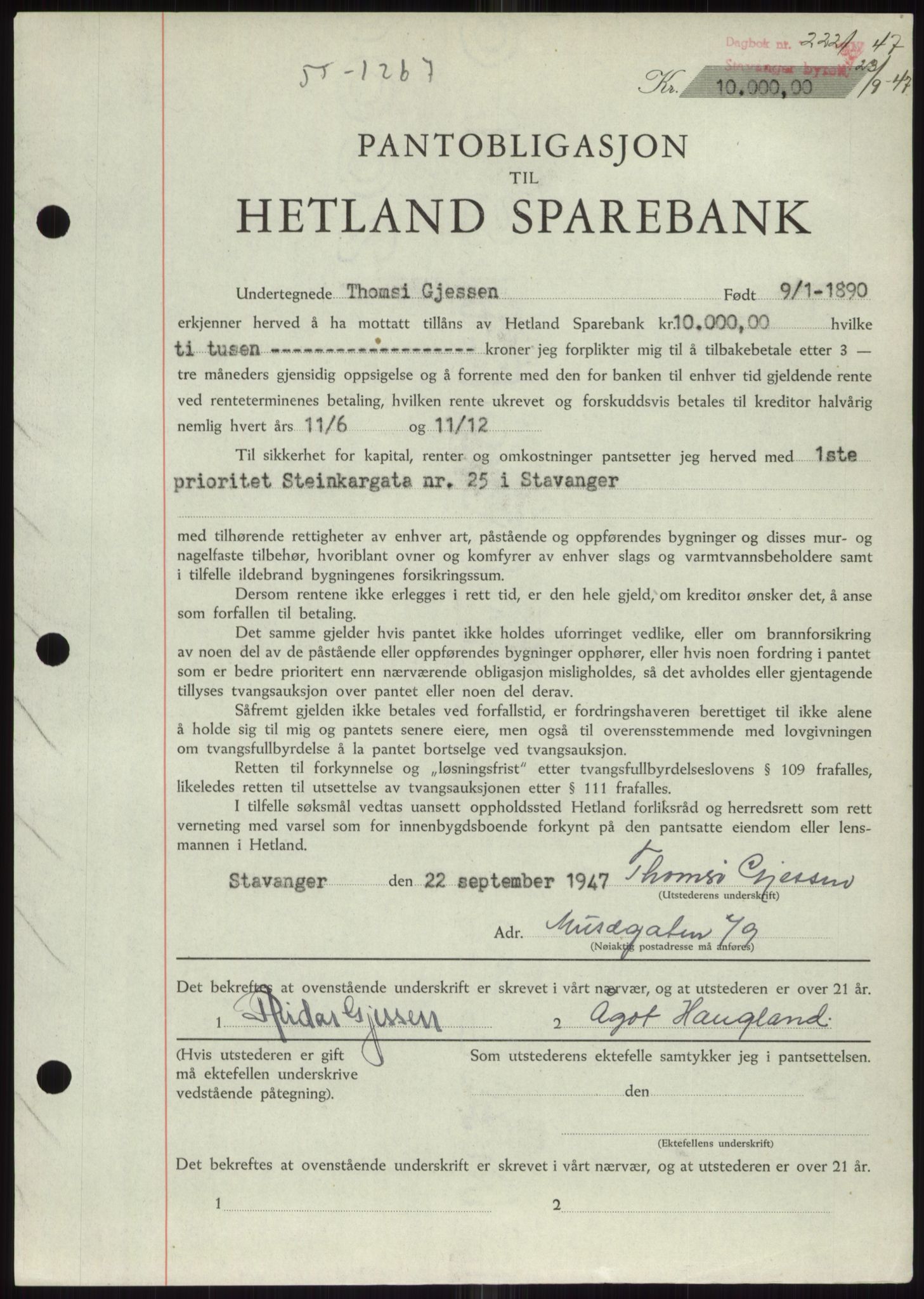 Stavanger byrett, SAST/A-100455/002/G/Gb/L0032: Mortgage book, 1947-1950, Diary no: : 2221/1948