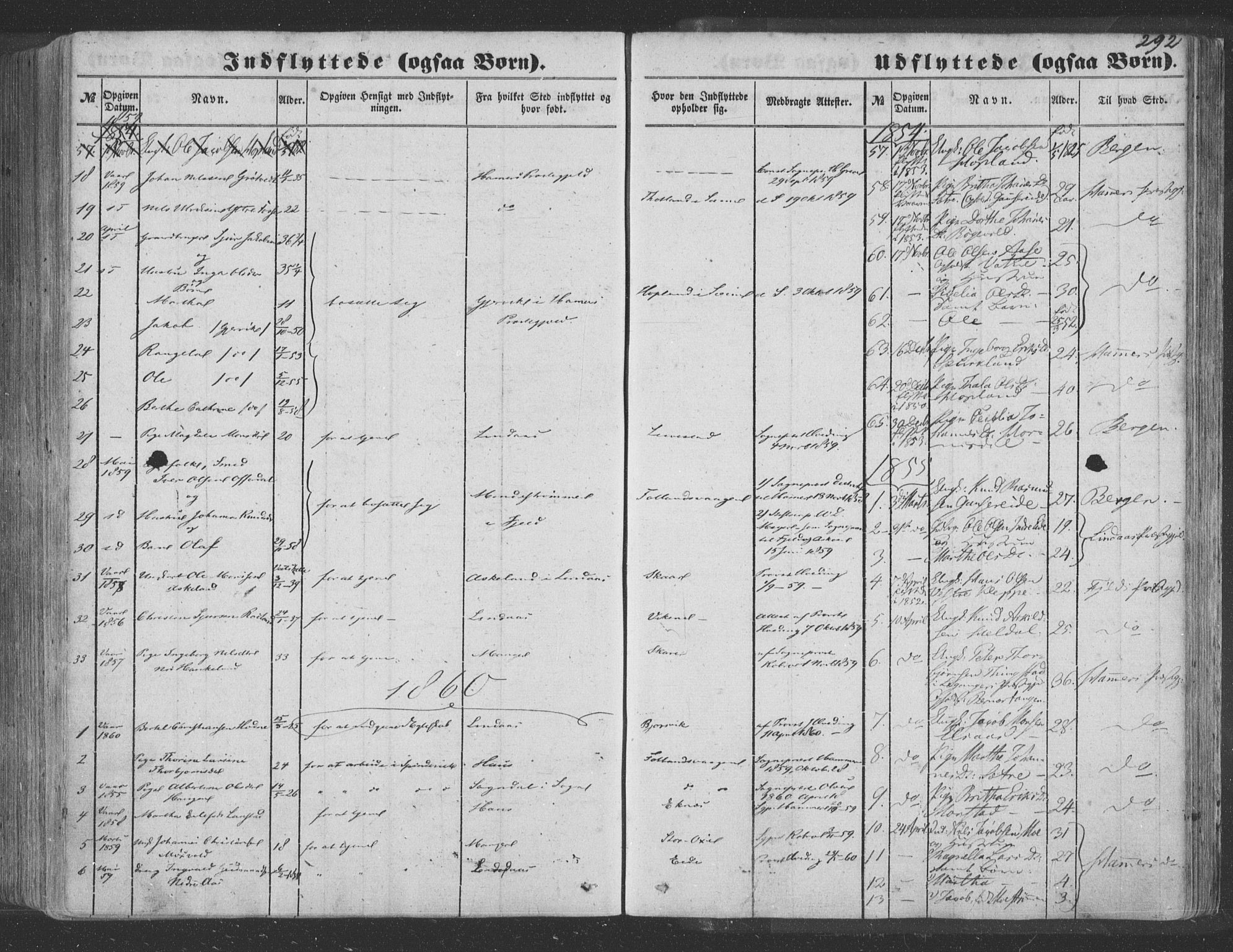 Hosanger sokneprestembete, AV/SAB-A-75801/H/Haa: Parish register (official) no. A 8, 1849-1863, p. 292