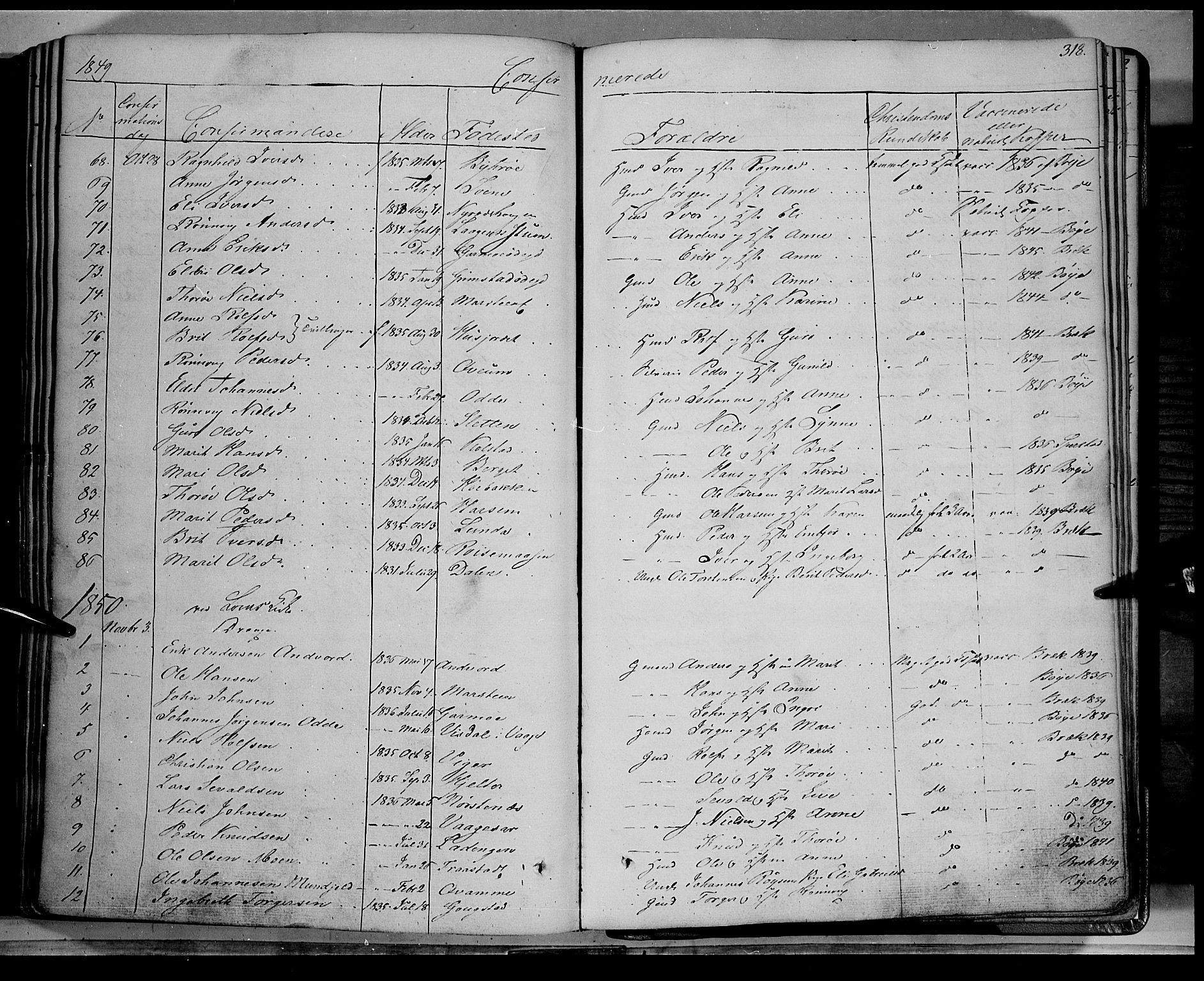 Lom prestekontor, SAH/PREST-070/K/L0006: Parish register (official) no. 6A, 1837-1863, p. 318