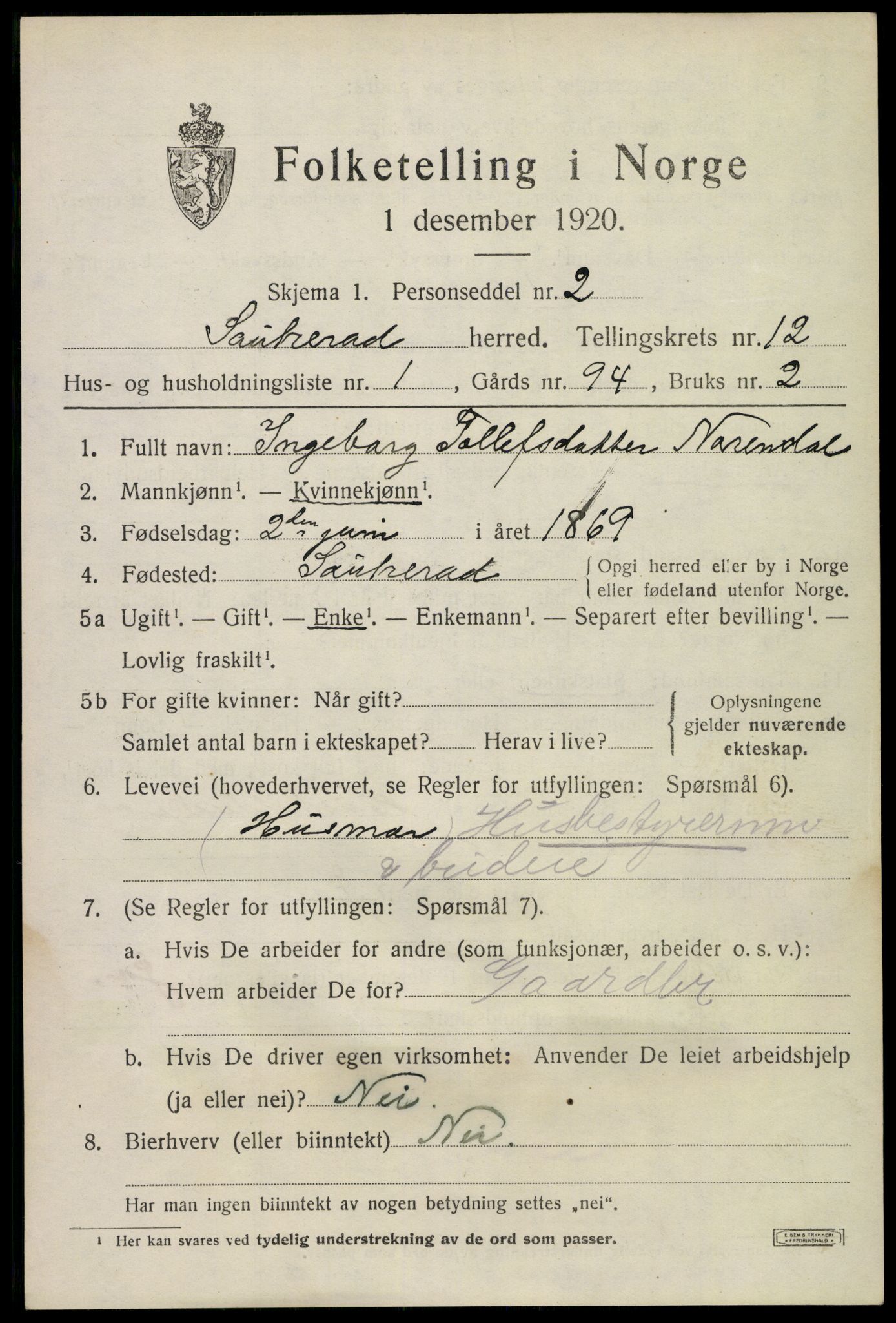 SAKO, 1920 census for Sauherad, 1920, p. 9044